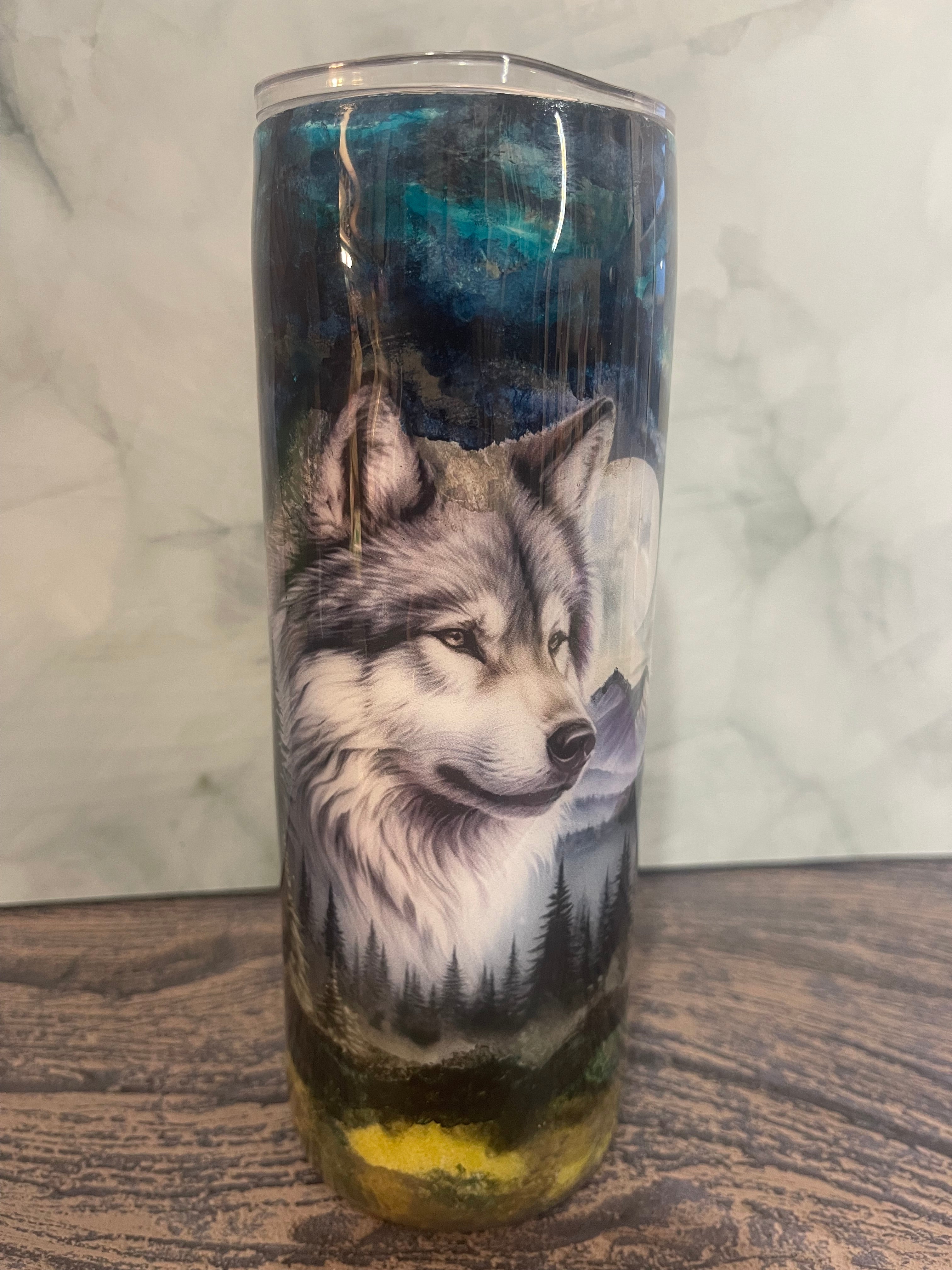 Mystic Wolf Tumbler - 20oz Moonlit Wilderness Design