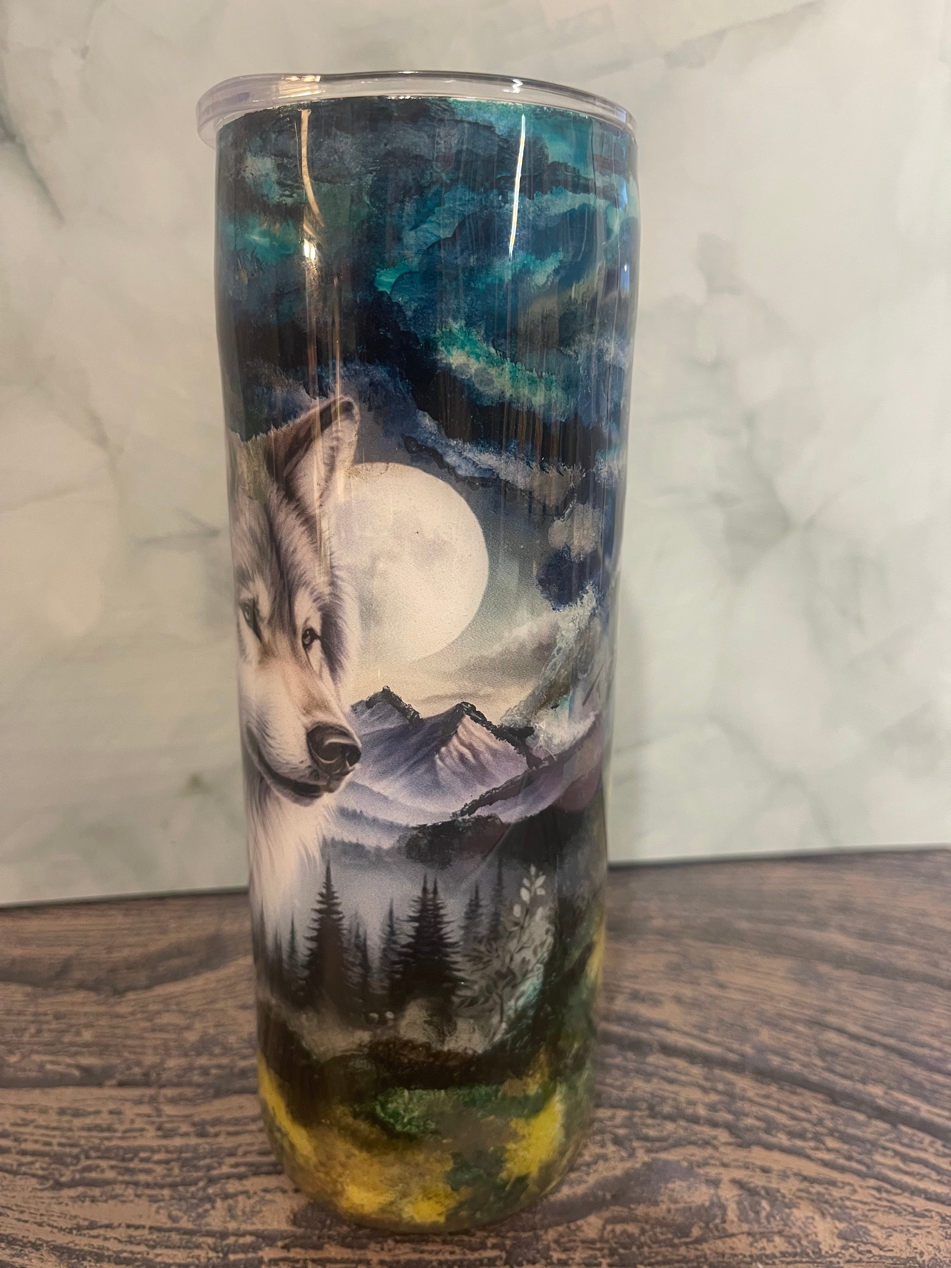 Mystic Wolf Tumbler - 20oz Moonlit Wilderness Design