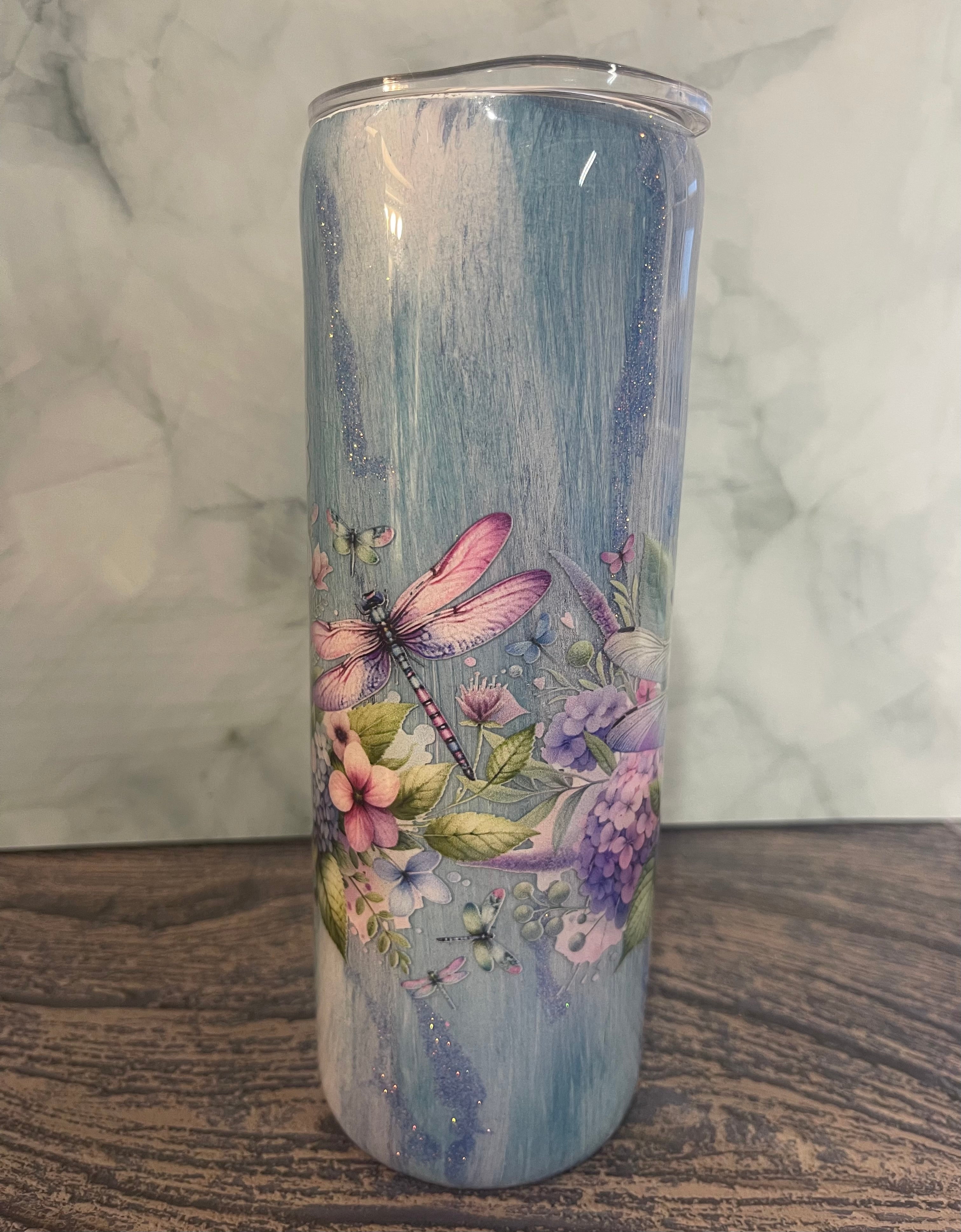 Dragonfly Tumbler - 20oz Pastel Garden Design