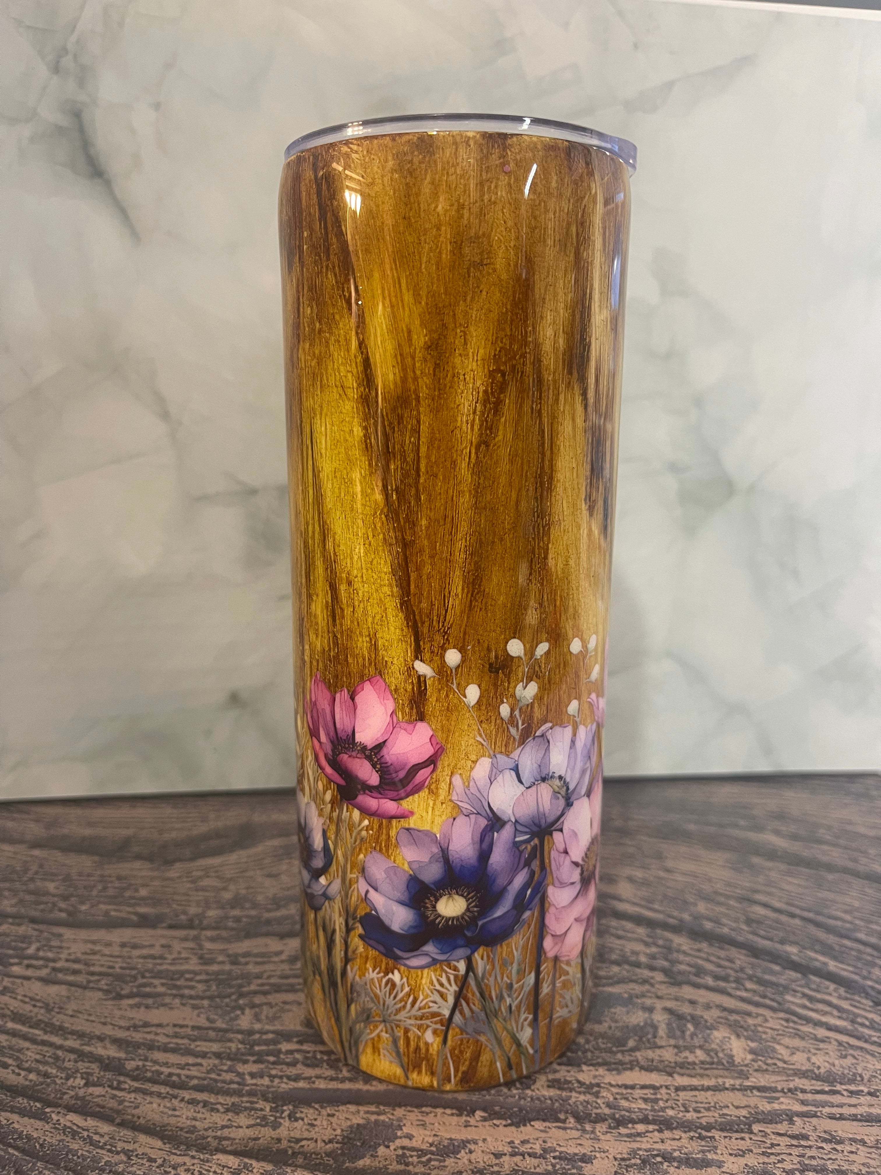 Golden Meadow Tumbler - 20oz with Floral Design