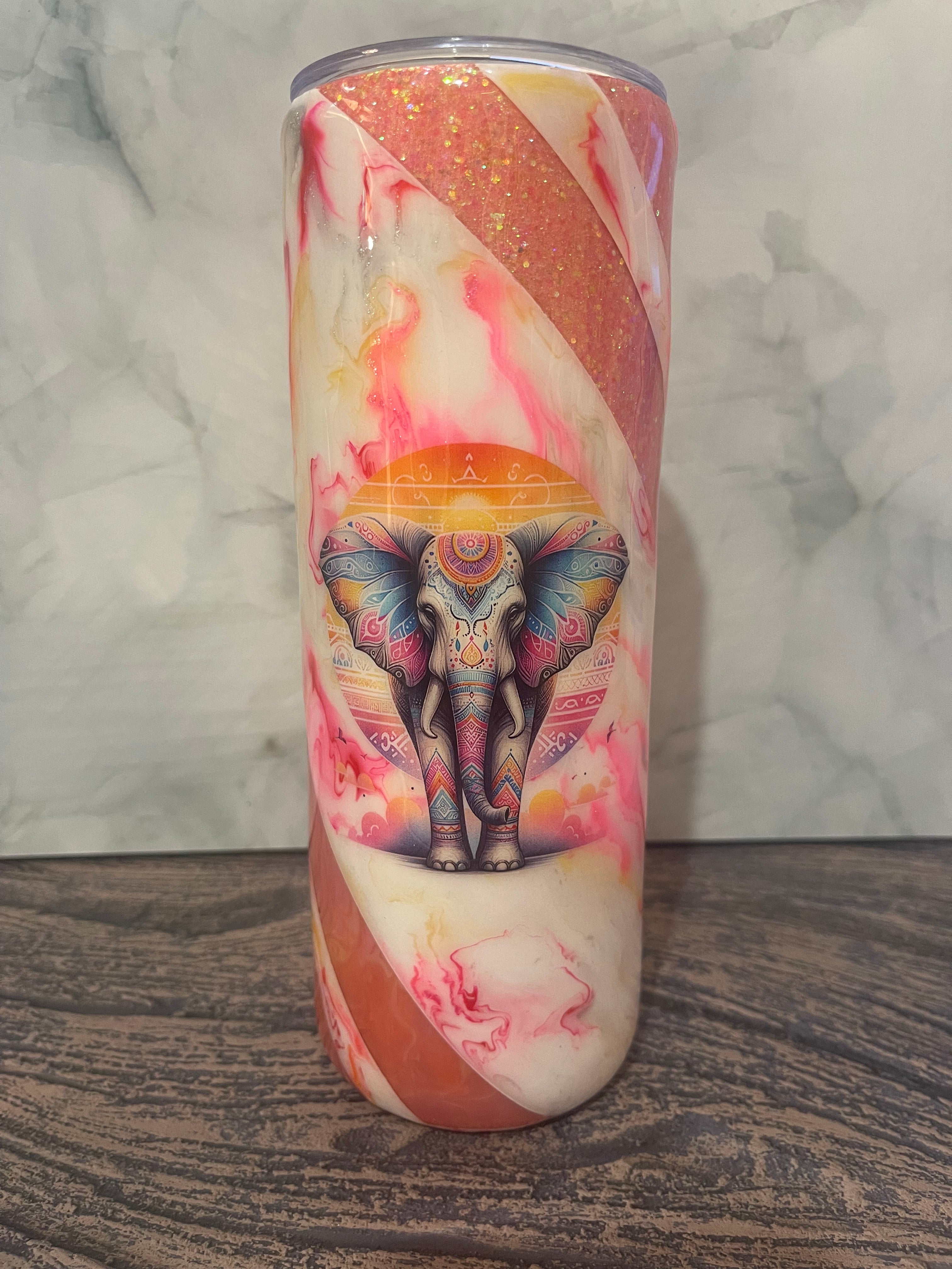 Majestic Elephant Tumbler - 20oz Ornate Sunset Design