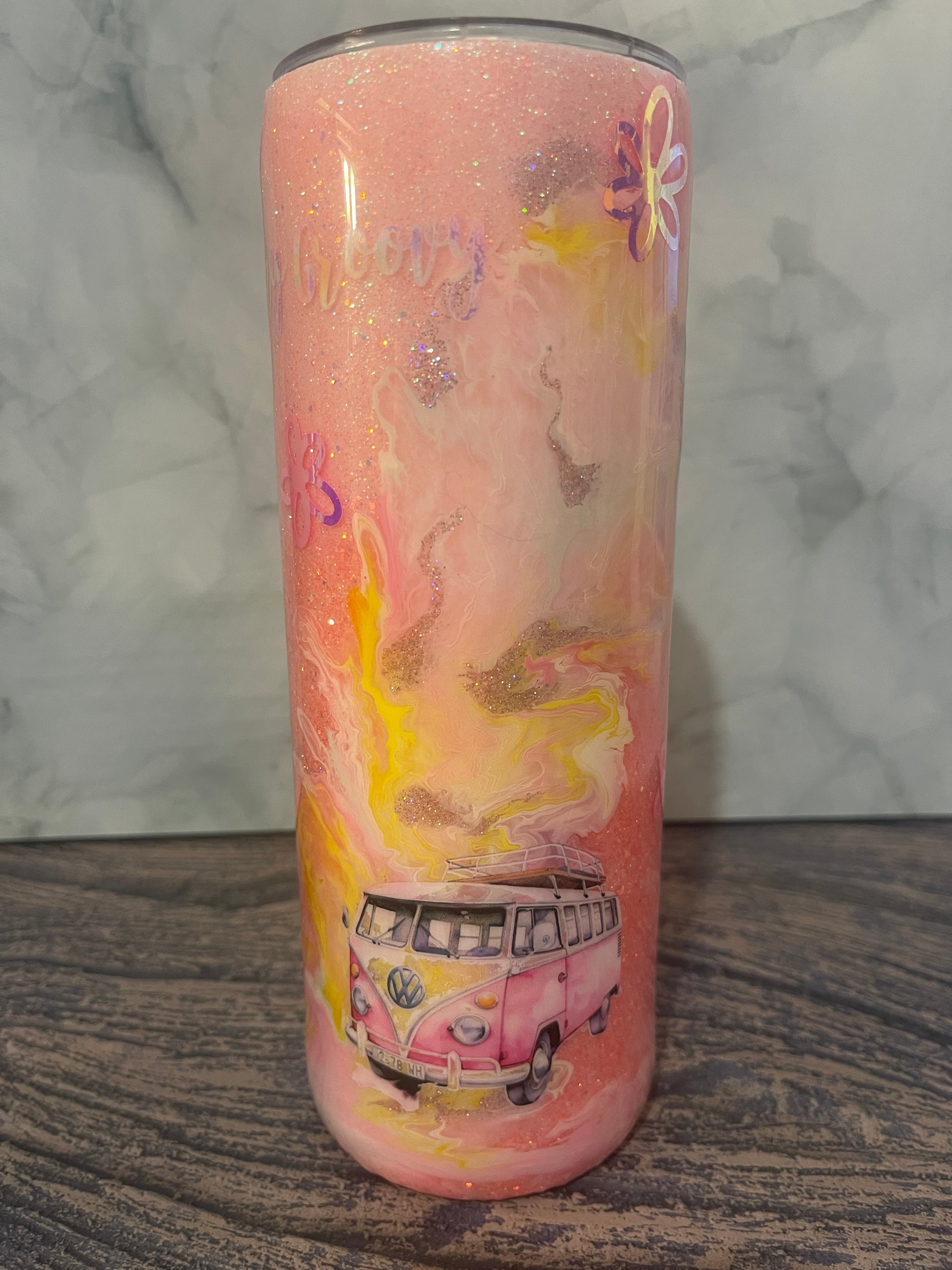 Vintage VW Camper Tumbler - 20oz Dreamy Sunset Design