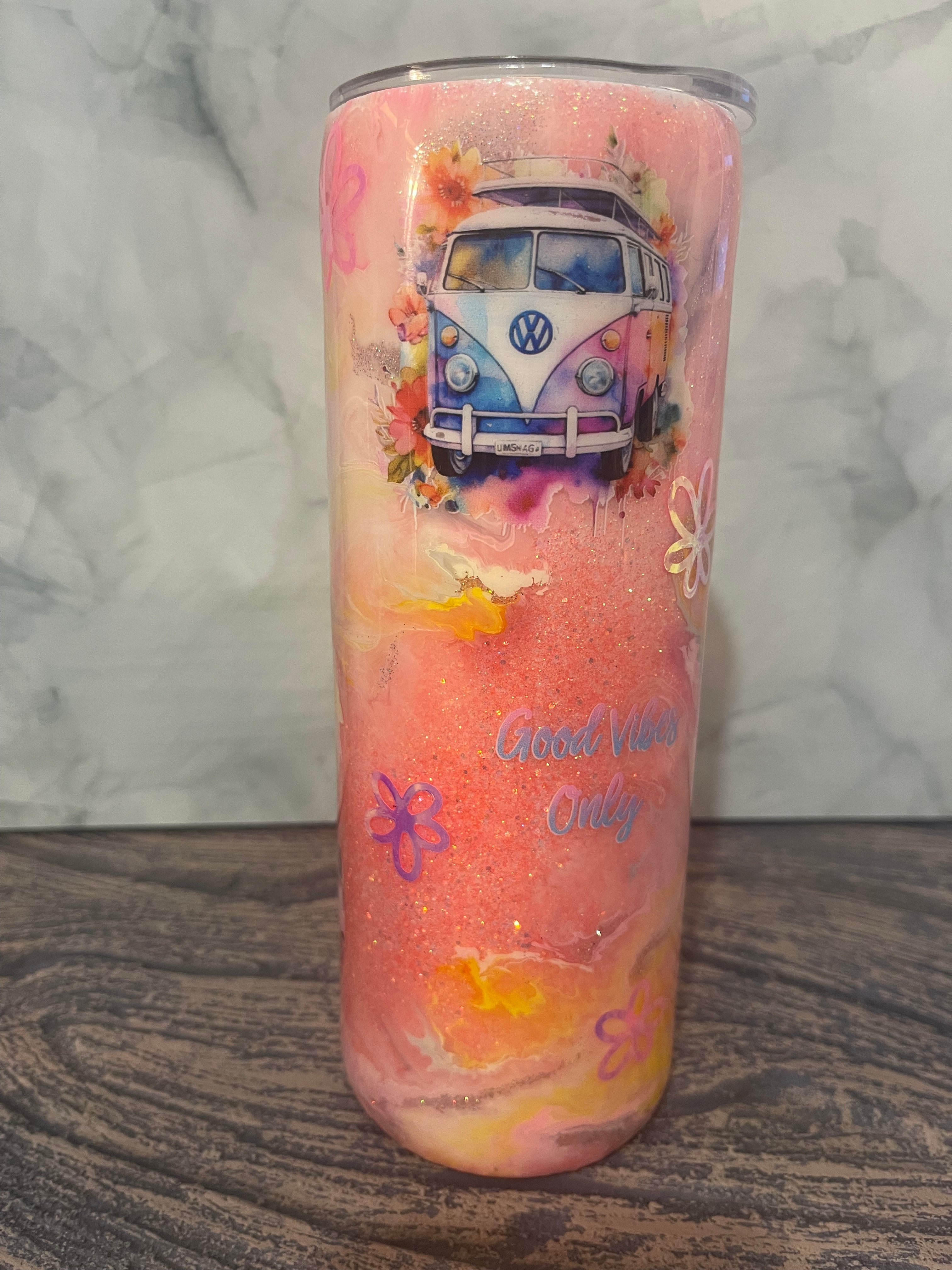 Vintage VW Camper Tumbler - 20oz Dreamy Sunset Design