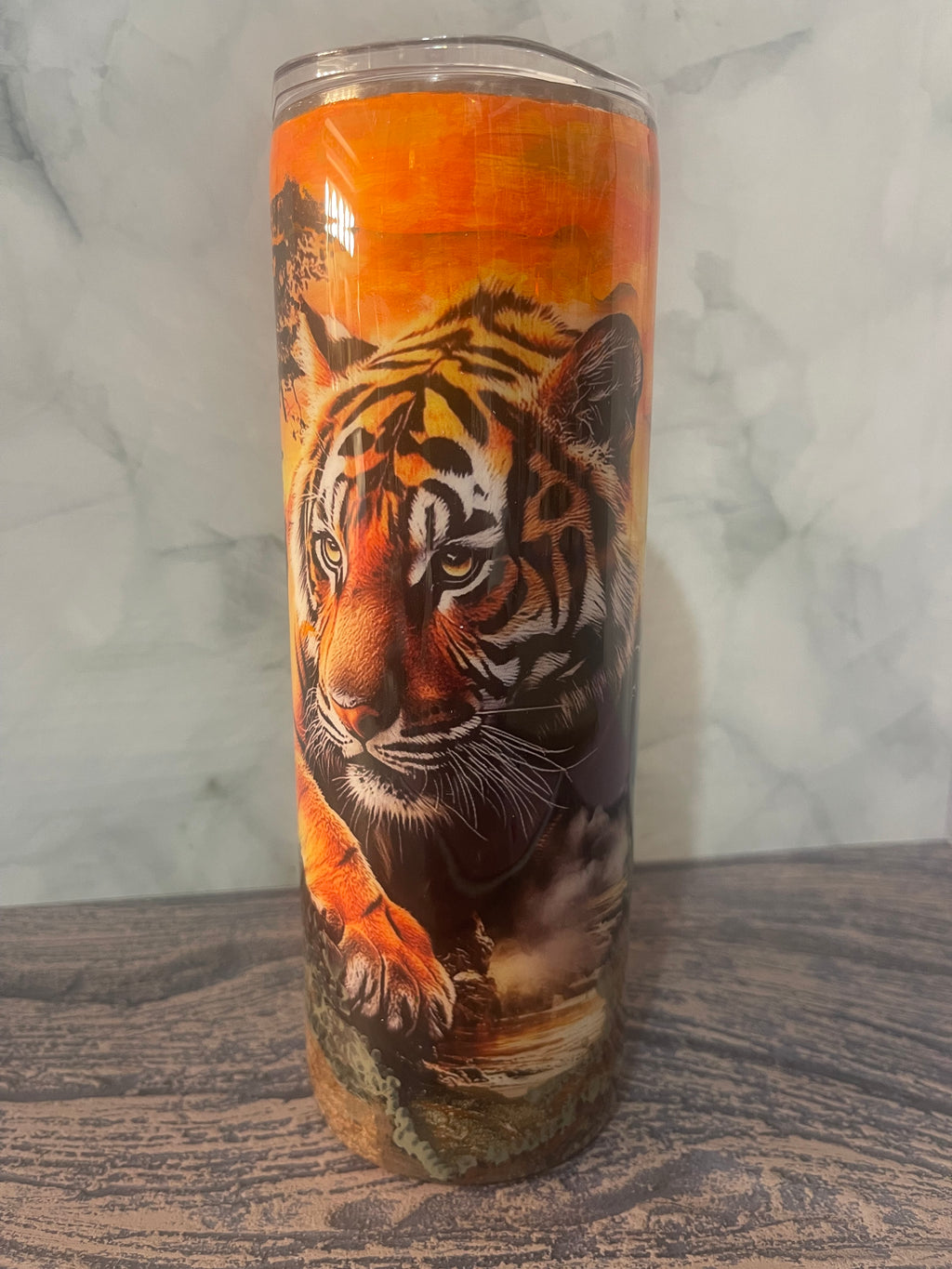 Tiger Sunset Tumbler - 20oz Insulated Dramatic Wildlife Landscape