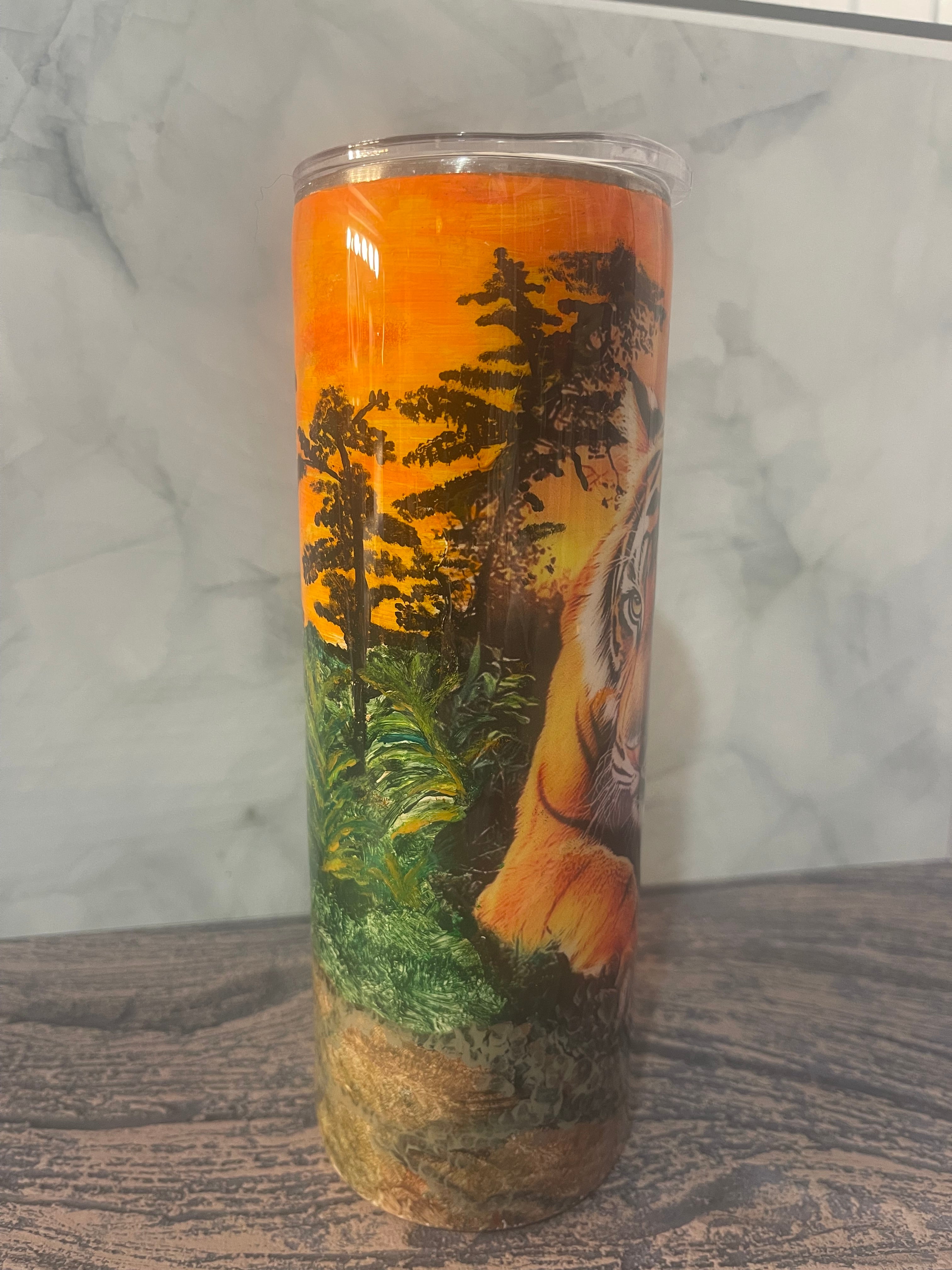 Tiger Sunset Tumbler - 20oz Insulated Dramatic Wildlife Landscape