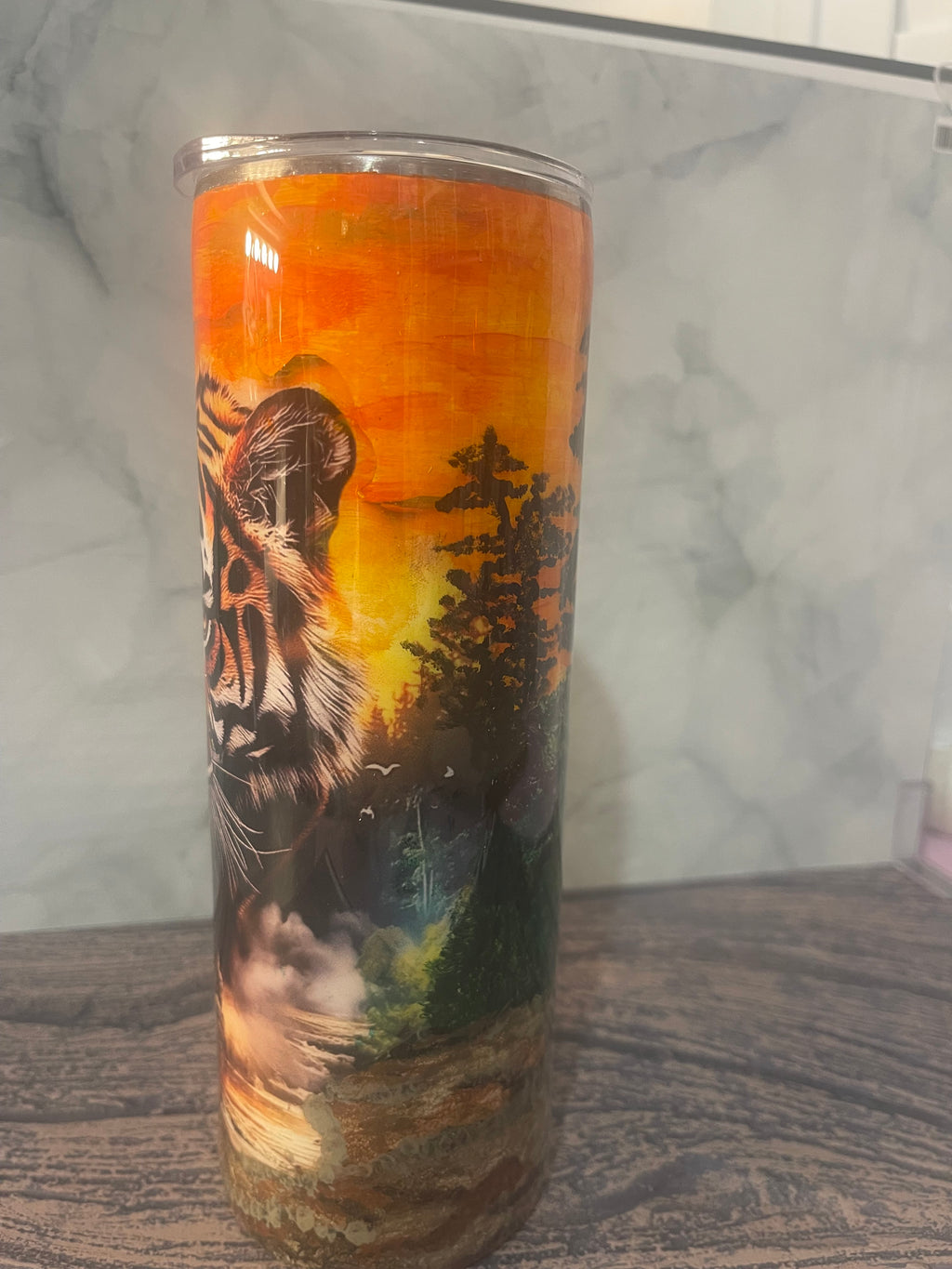 Tiger Sunset Tumbler - 20oz Insulated Dramatic Wildlife Landscape