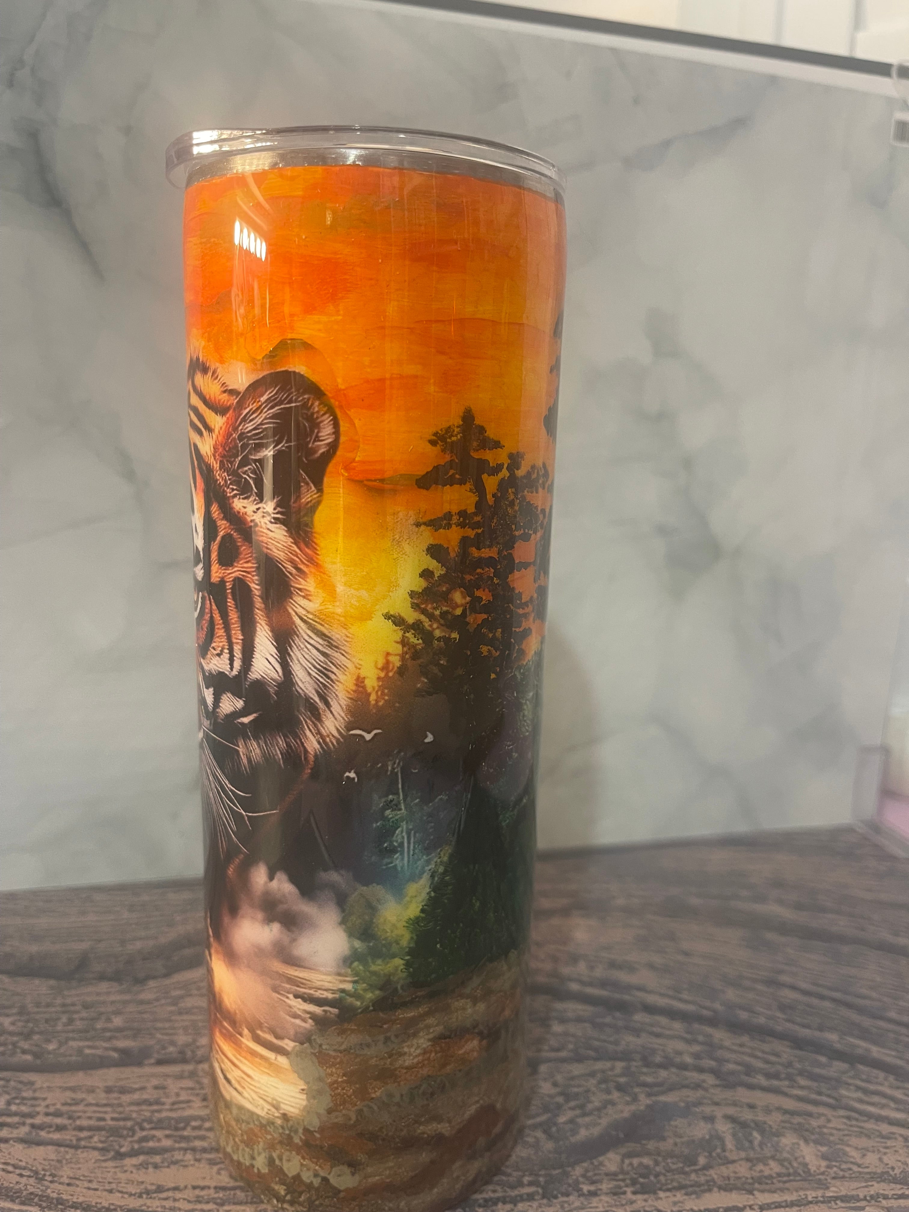 Tiger Sunset Tumbler - 20oz Insulated Dramatic Wildlife Landscape