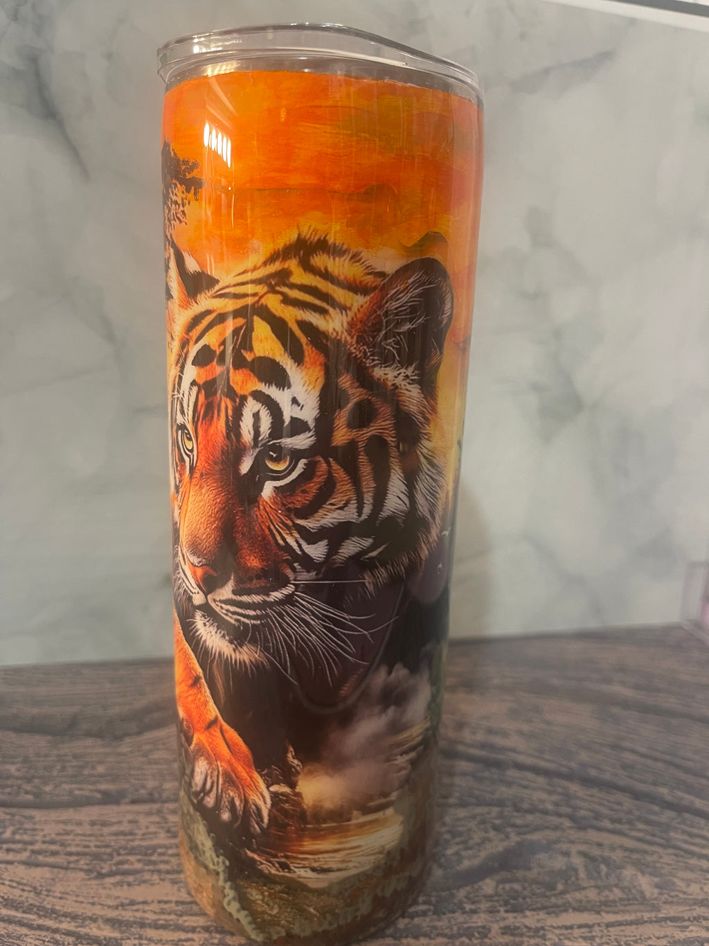 Tiger Sunset Tumbler - 20oz Insulated Dramatic Wildlife Landscape