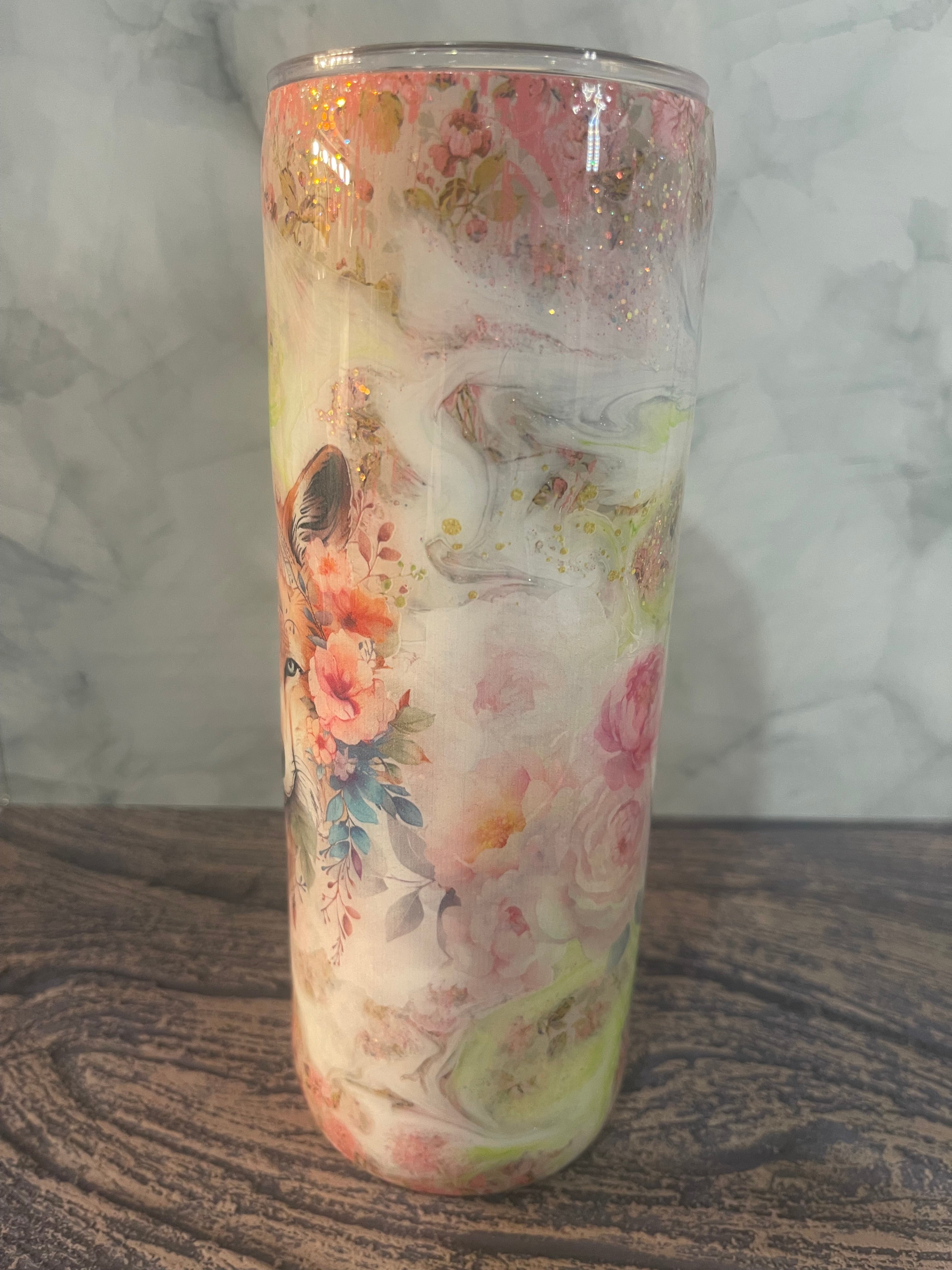 Mystical Wolf Tumbler - 20oz Insulated Watercolor Floral with Mandala Design