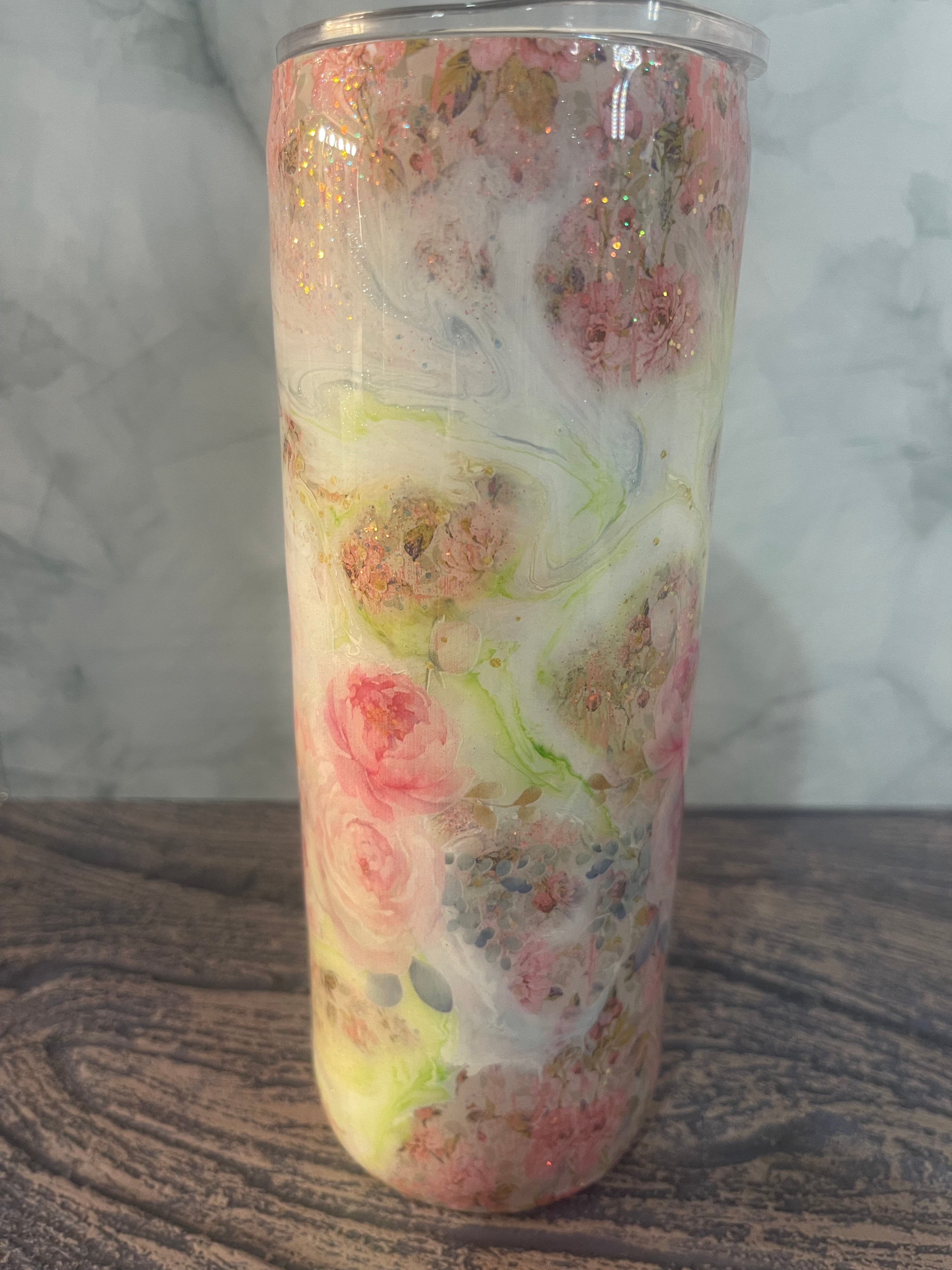 Mystical Wolf Tumbler - 20oz Insulated Watercolor Floral with Mandala Design