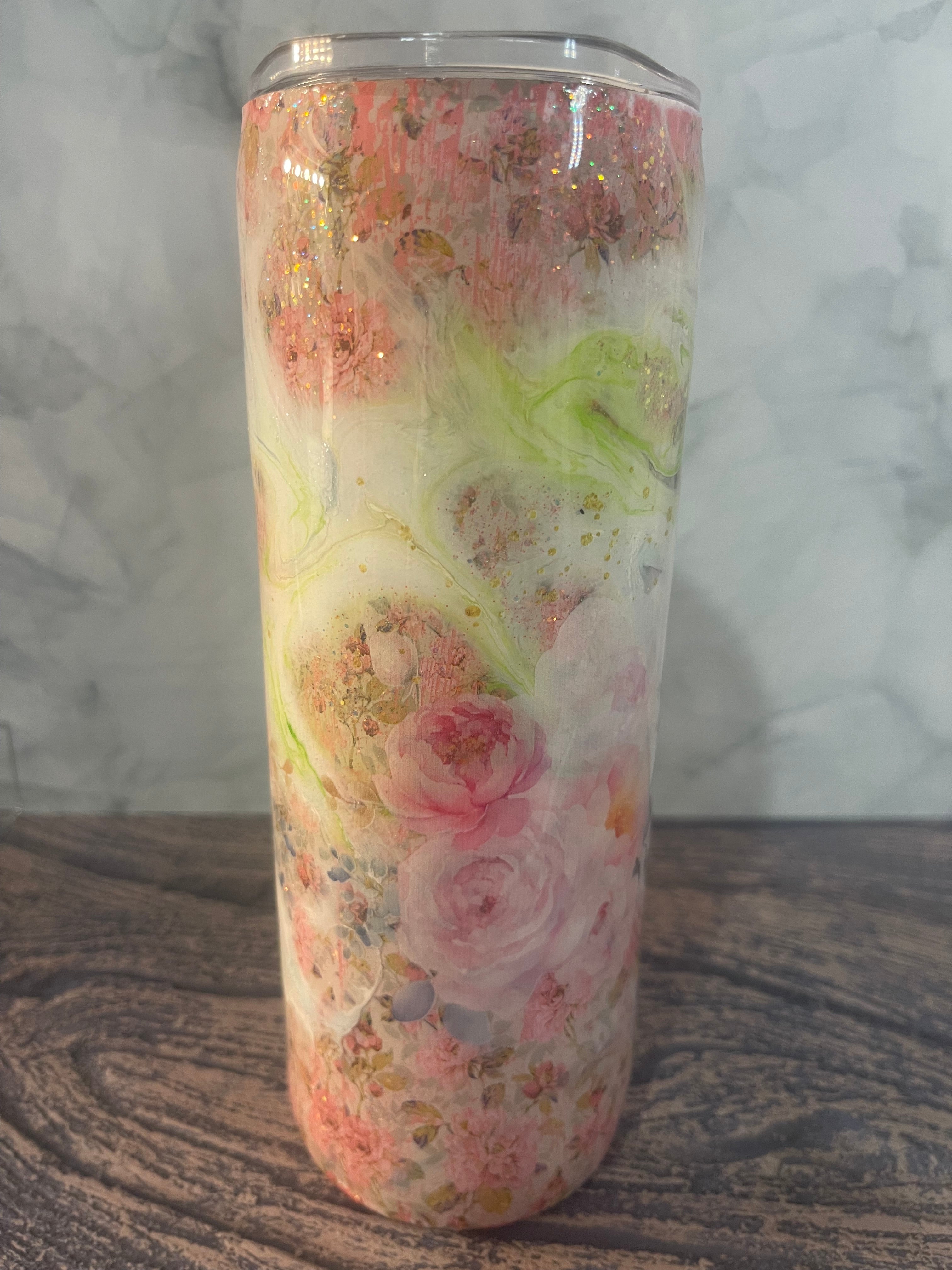 Mystical Wolf Tumbler - 20oz Insulated Watercolor Floral with Mandala Design