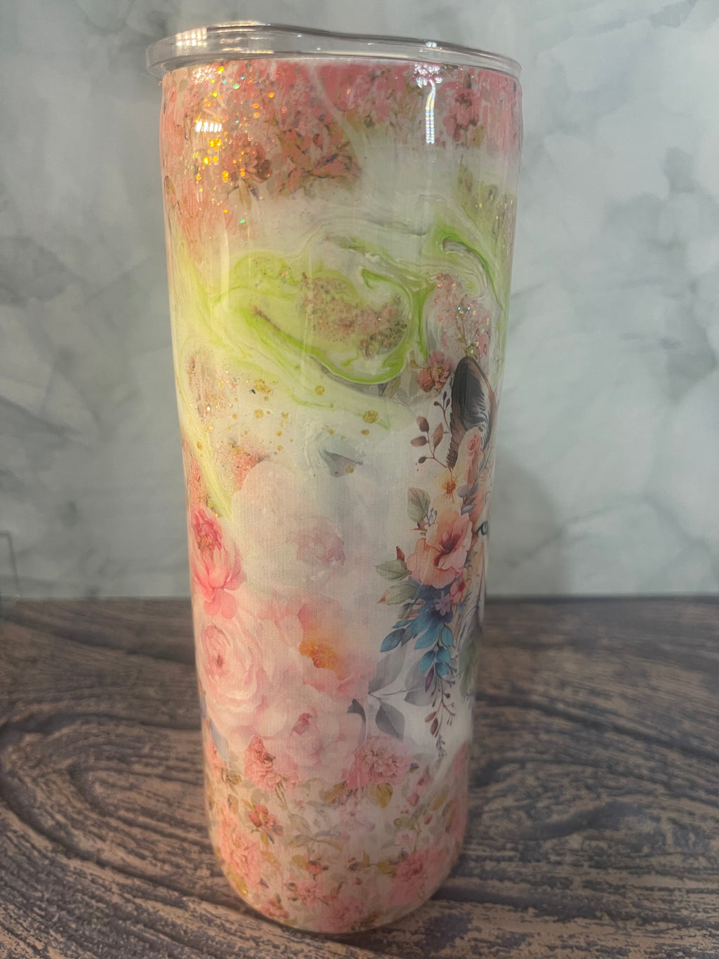 Mystical Wolf Tumbler - 20oz Insulated Watercolor Floral with Mandala Design