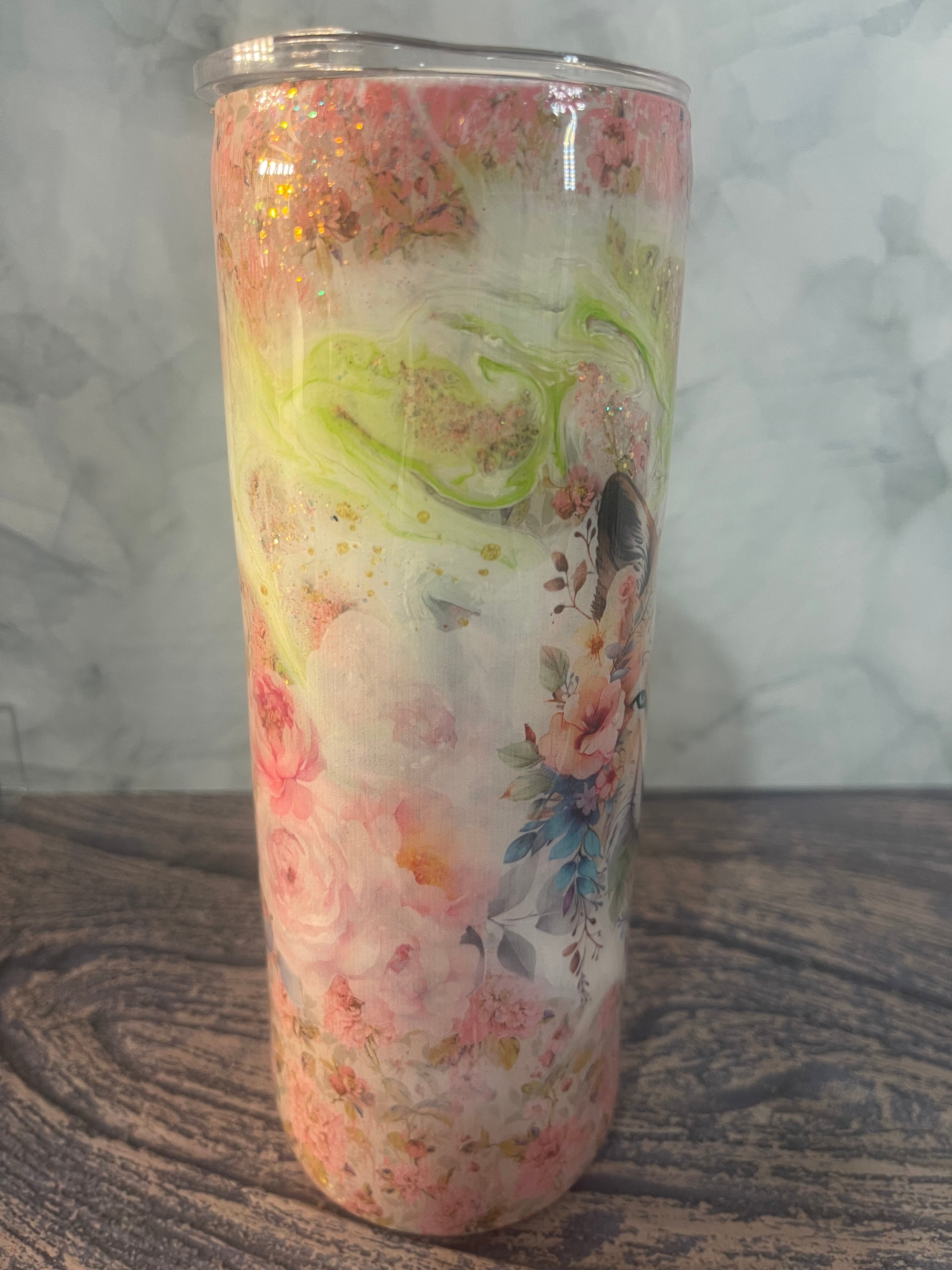 Mystical Wolf Tumbler - 20oz Insulated Watercolor Floral with Mandala Design