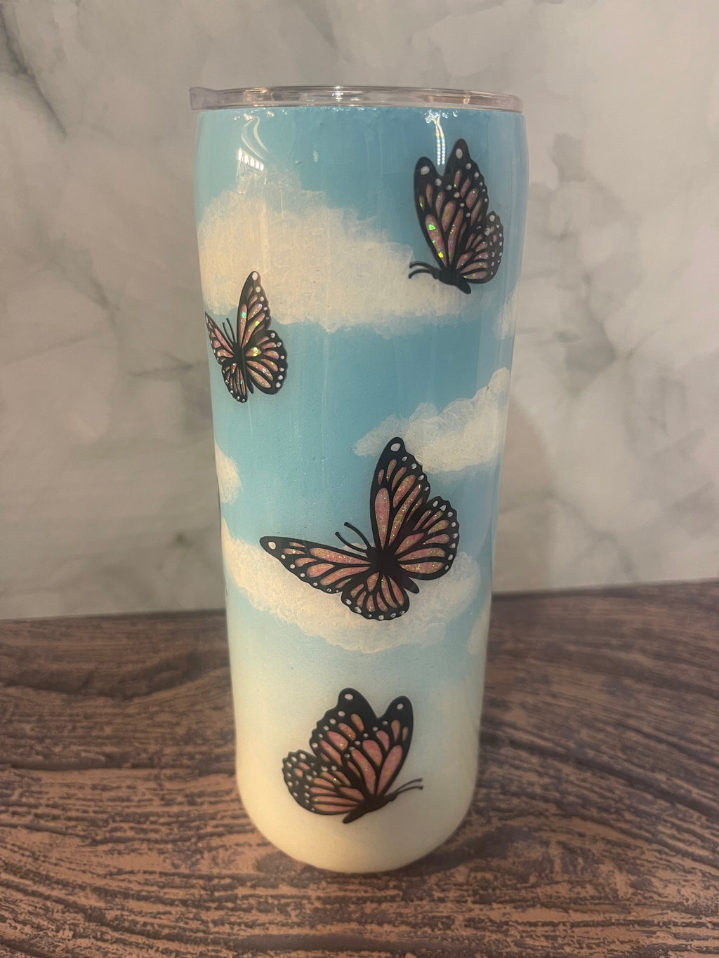 Peekaboo Butterfly Tumbler - 20oz with Glitter Accents