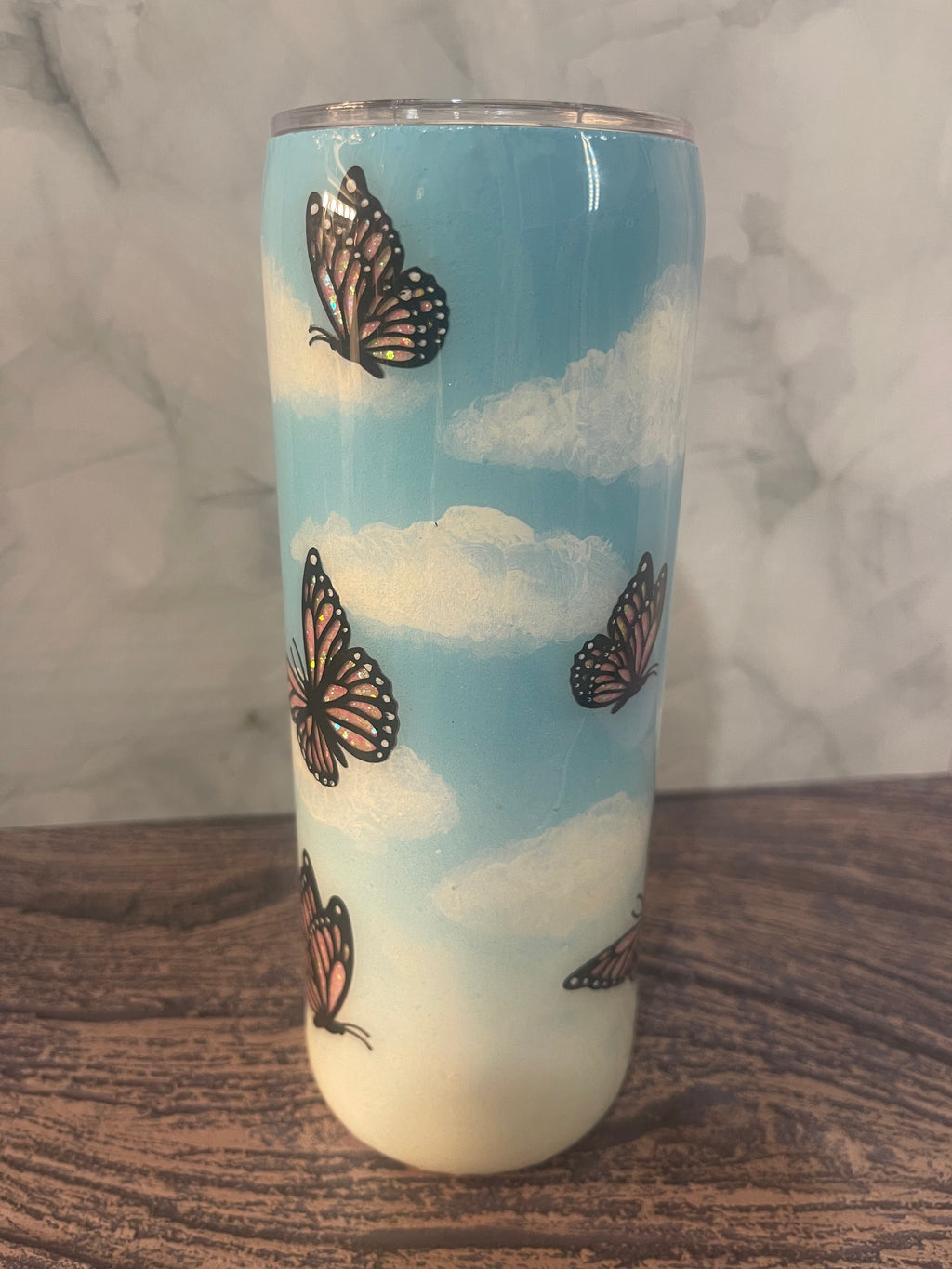 Peekaboo Butterfly Tumbler - 20oz with Glitter Accents