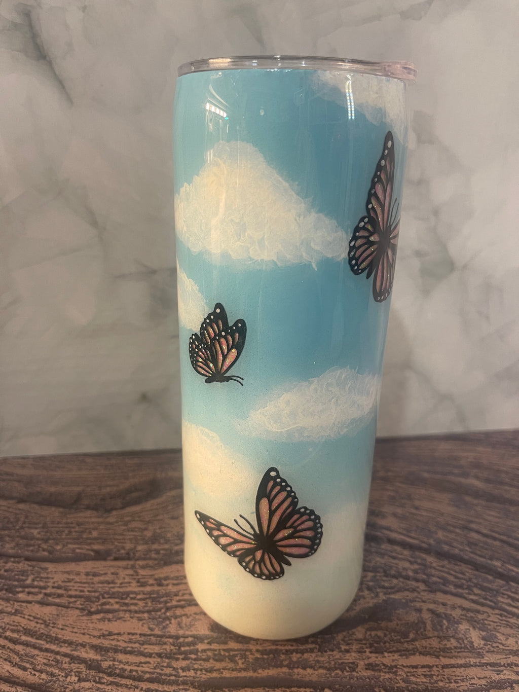 Peekaboo Butterfly Tumbler - 20oz with Glitter Accents
