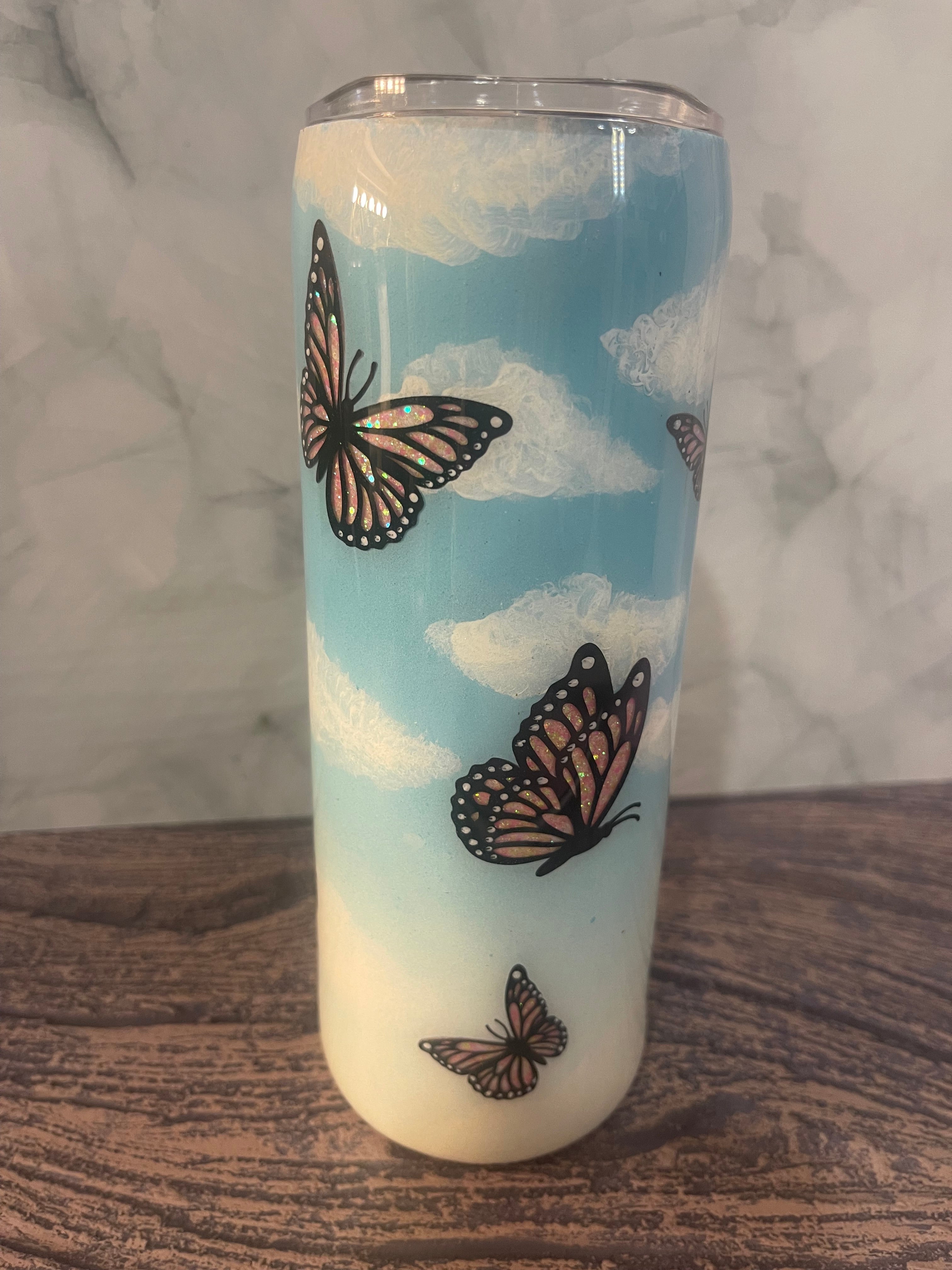 Peekaboo Butterfly Tumbler - 20oz with Glitter Accents