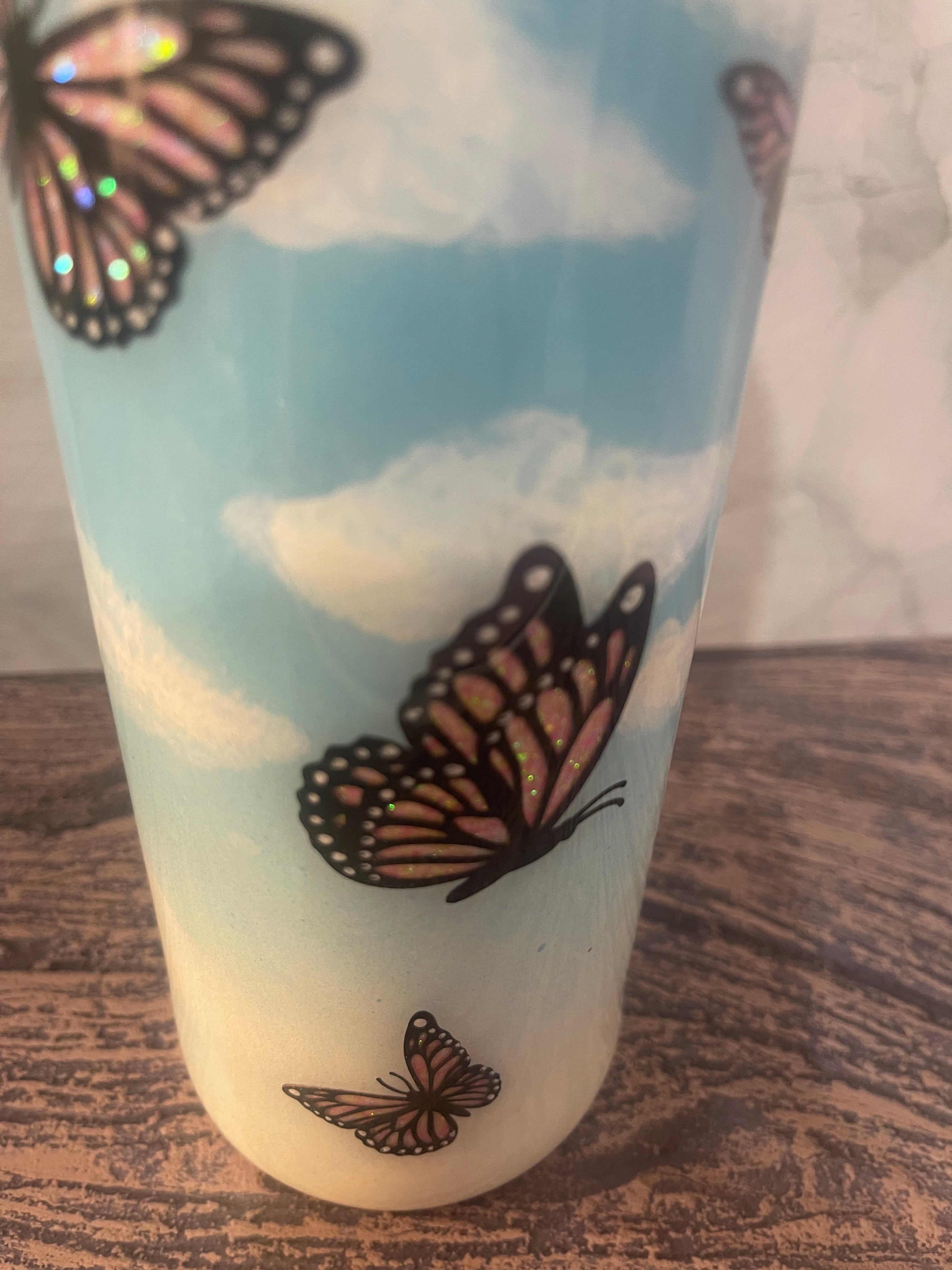 Peekaboo Butterfly Tumbler - 20oz with Glitter Accents