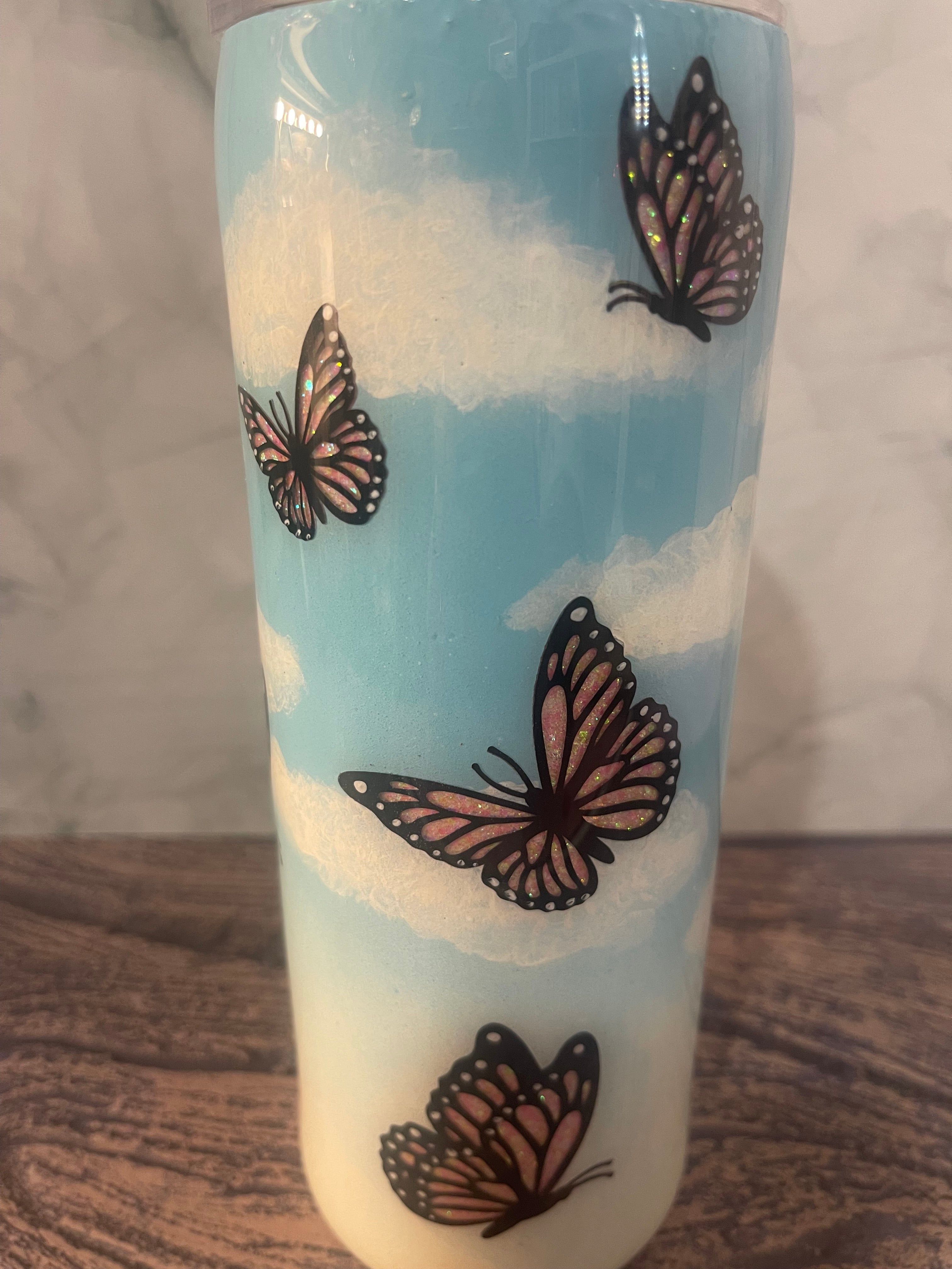 Peekaboo Butterfly Tumbler - 20oz with Glitter Accents
