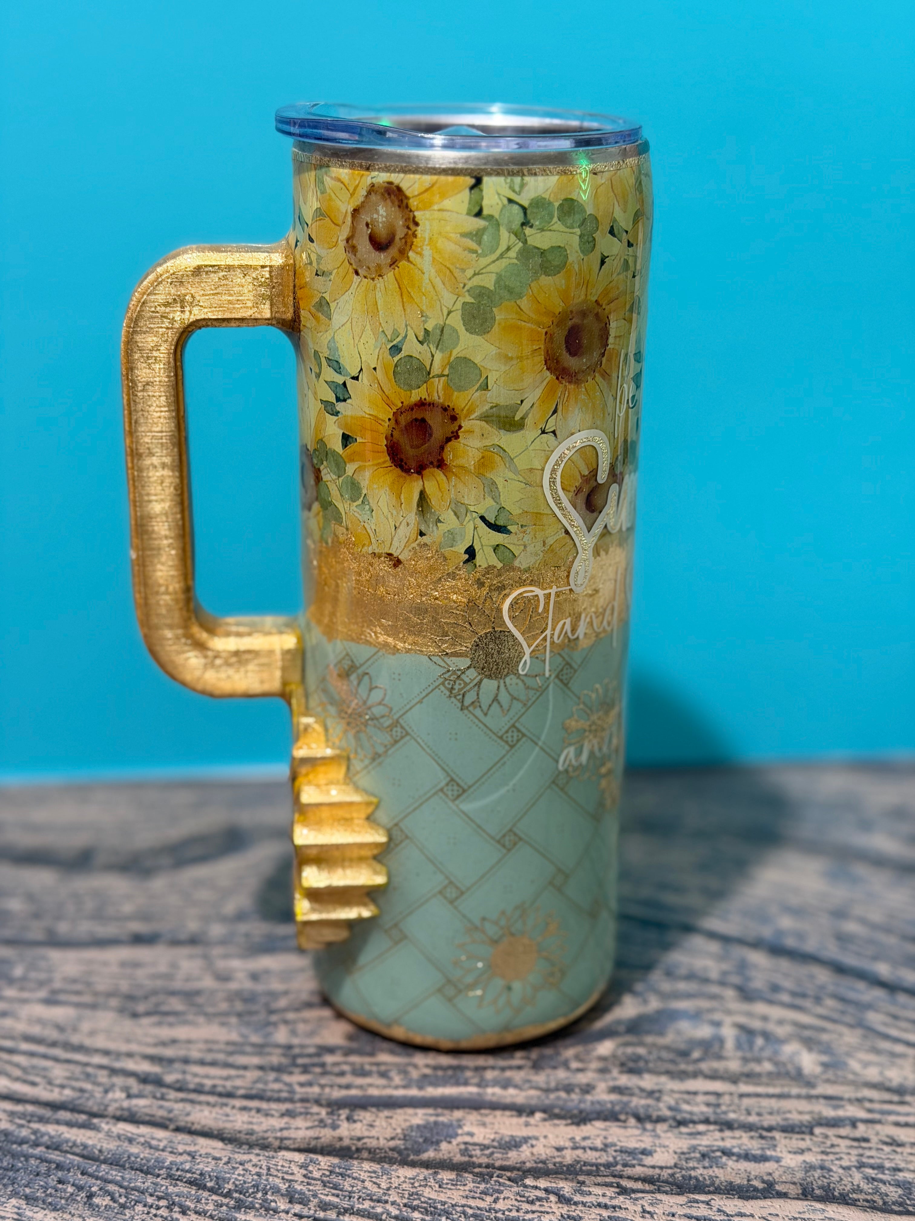 Be Like a Sunflower Tumbler - 20oz Sage Green Gold