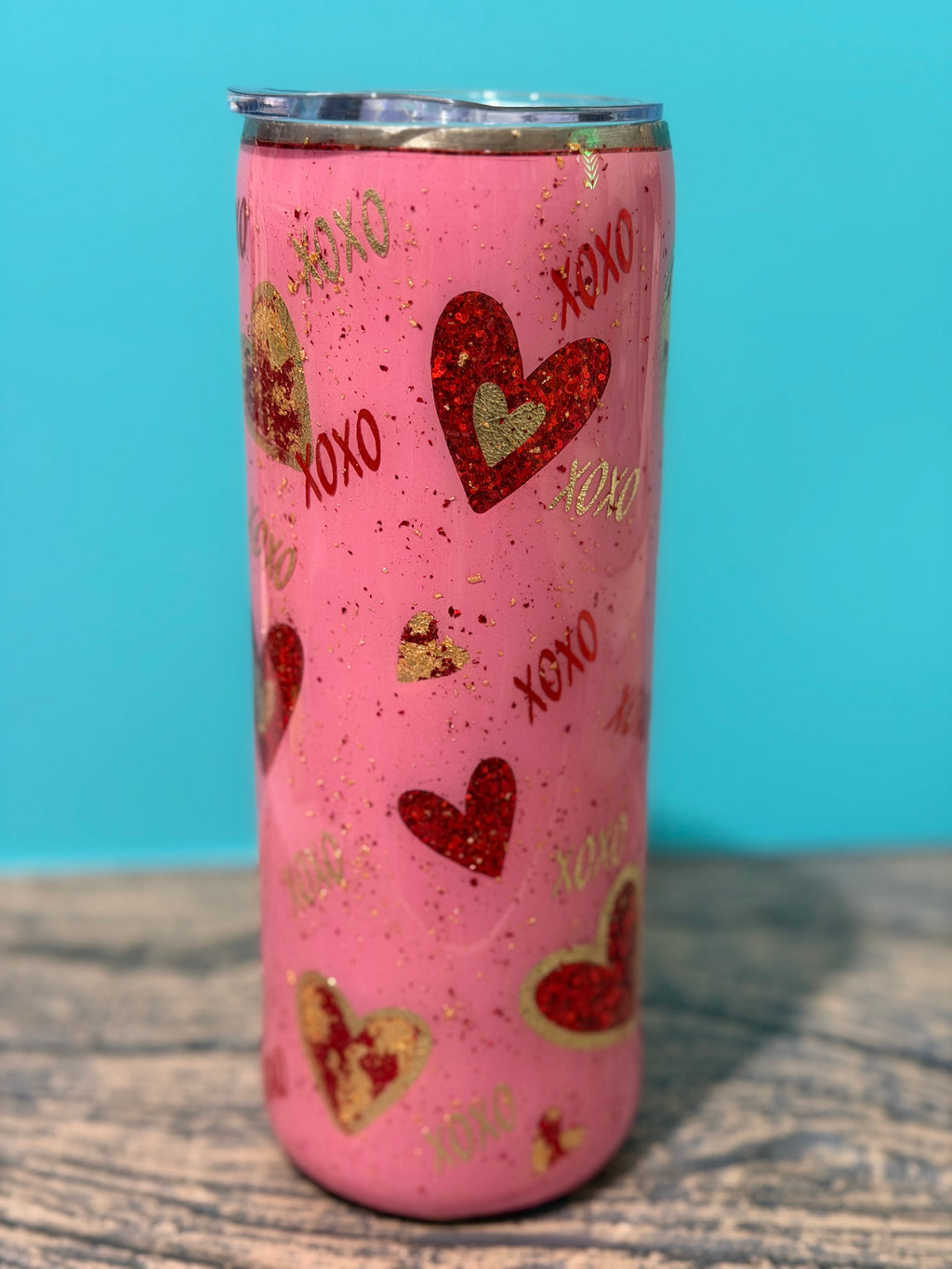 XOXO Valentine Hearts Tumbler - 20oz Pink Glitter