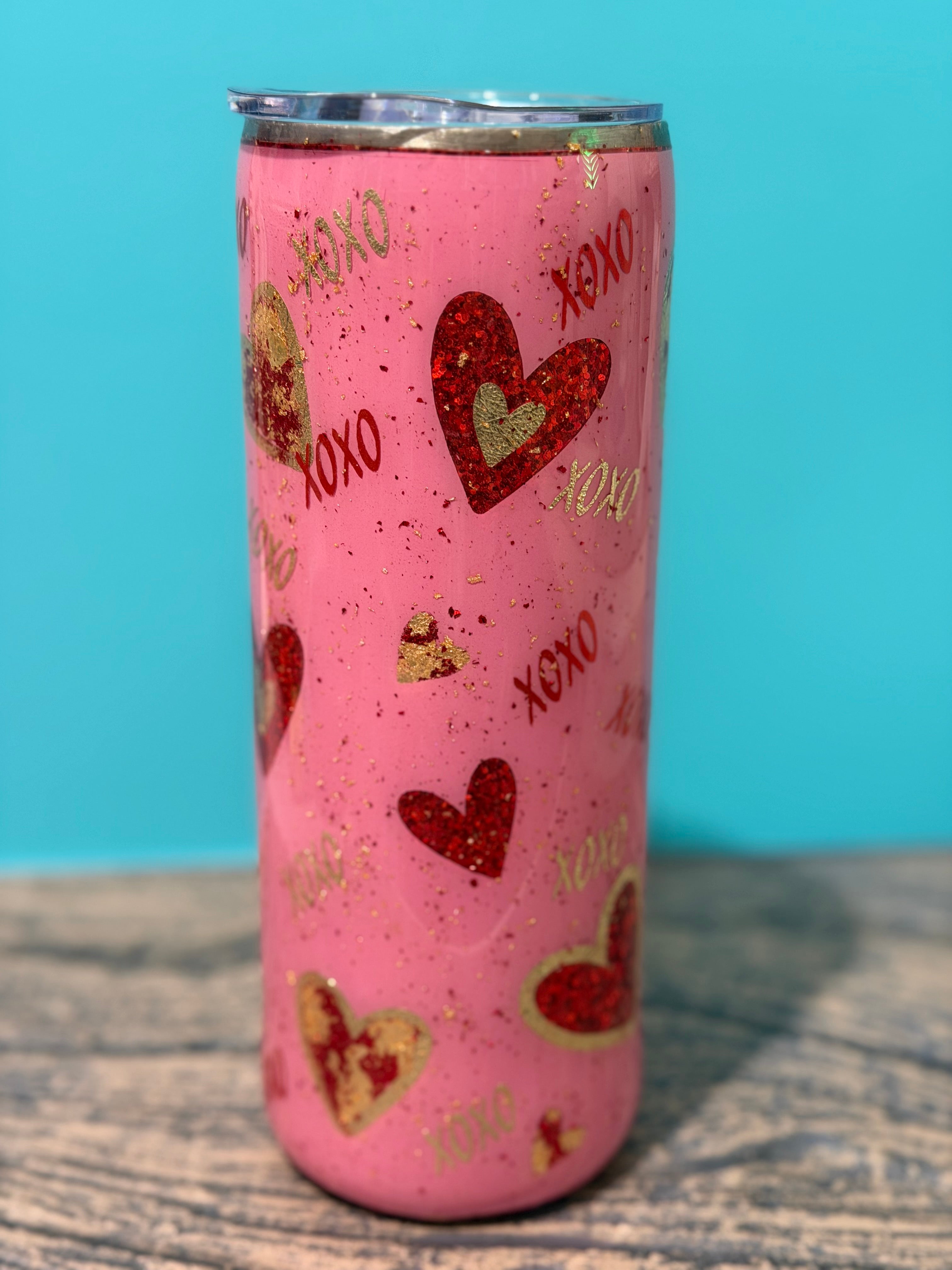 XOXO Valentine Hearts Tumbler - 20oz Pink Glitter