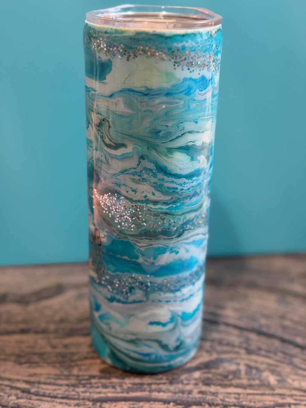 In Alcohol's Defense Tumbler - 20oz Ocean Blue Glitter