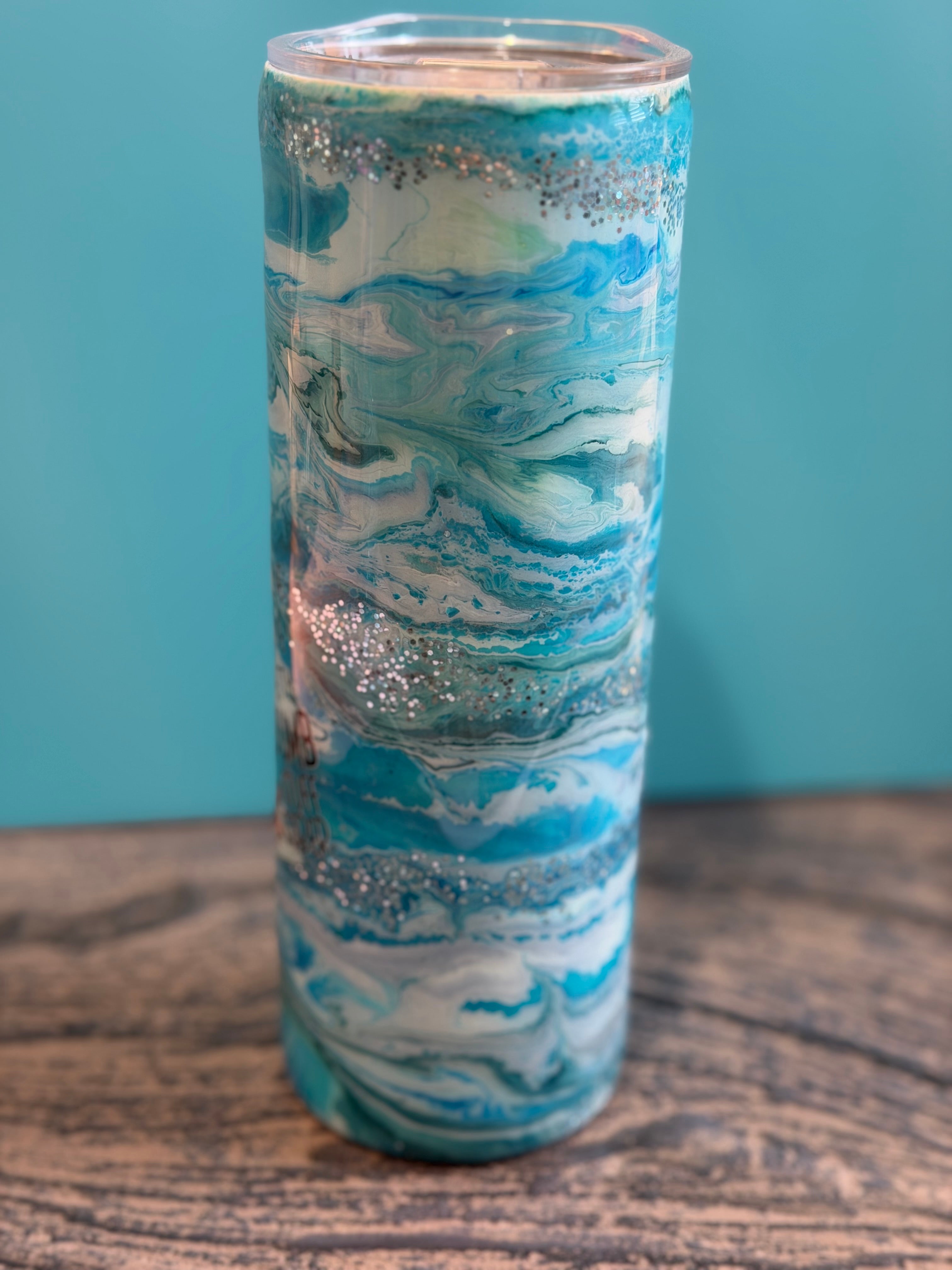 In Alcohol's Defense Tumbler - 20oz Ocean Blue Glitter