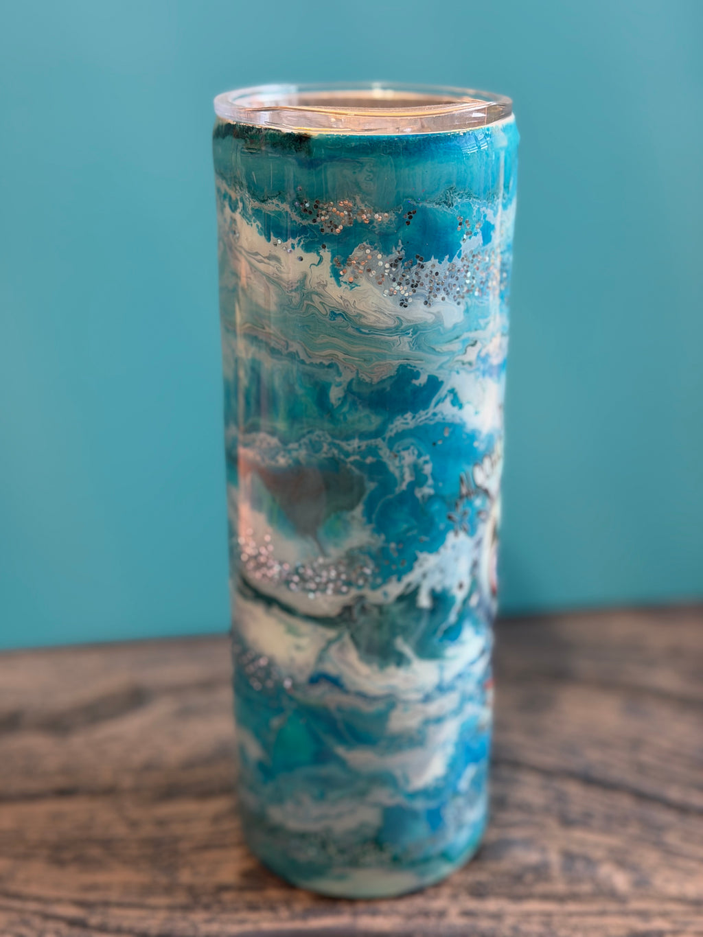 In Alcohol's Defense Tumbler - 20oz Ocean Blue Glitter