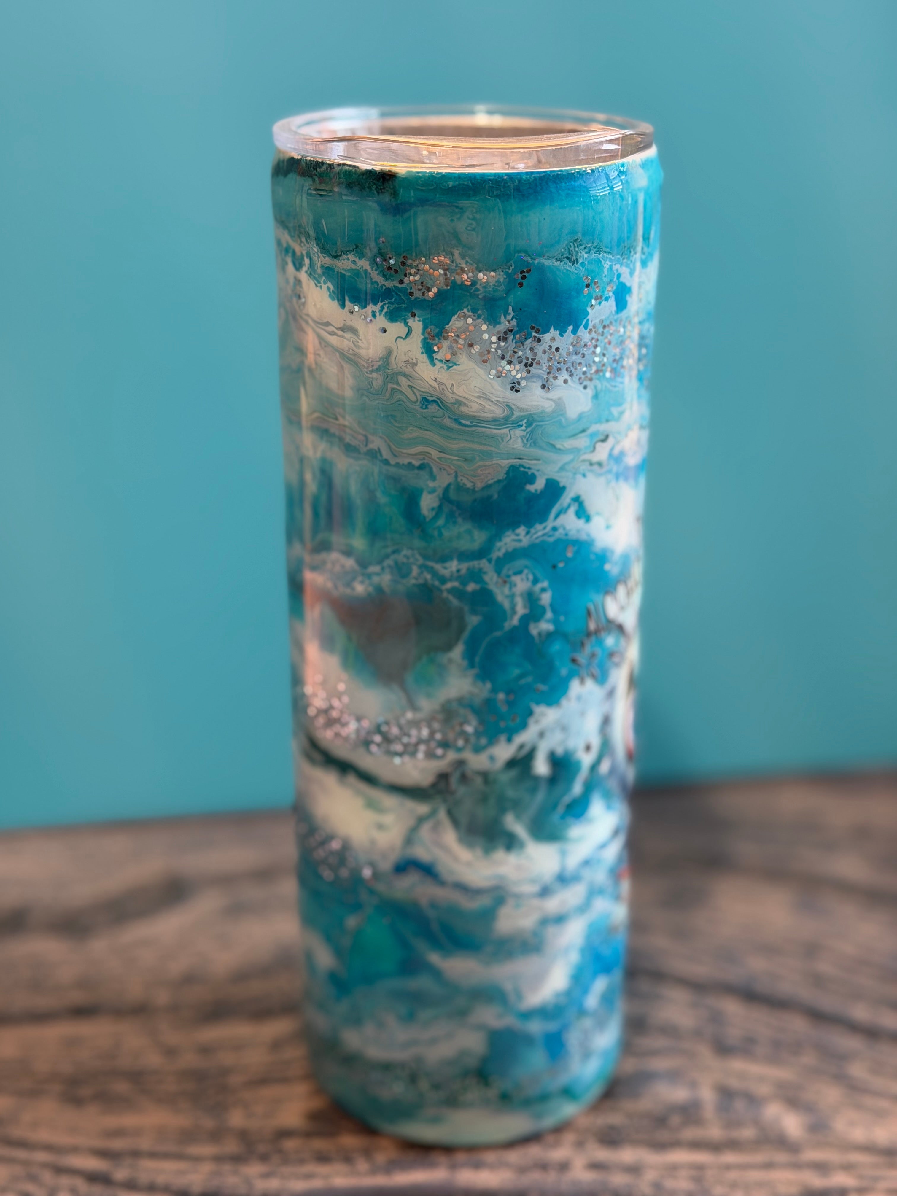 In Alcohol's Defense Tumbler - 20oz Ocean Blue Glitter