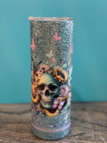 Day of the Dead Skull Tumbler - 20oz Glitter Insulated with Sunflowers & Butterflies