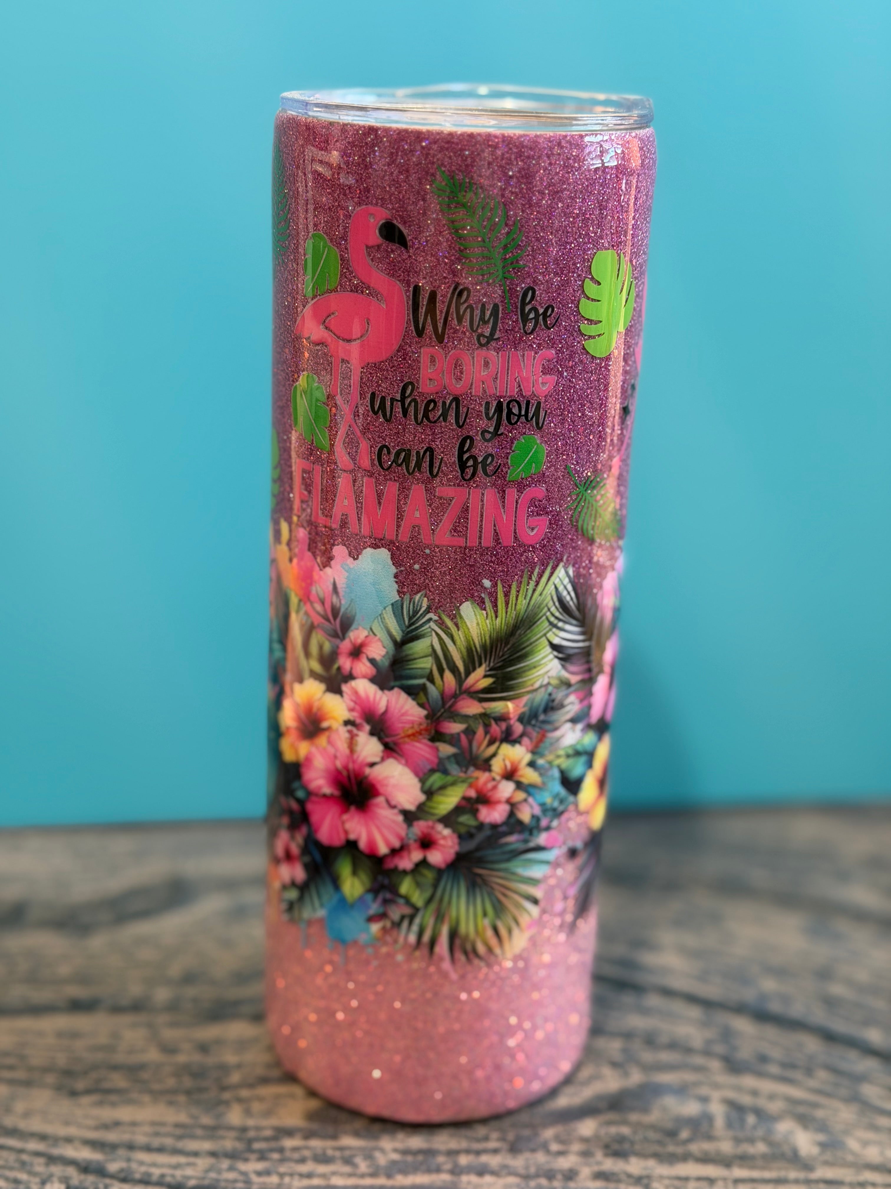 Flamingo Tropical Tumbler - 20oz Glitter Insulated 'Be Flamazing'