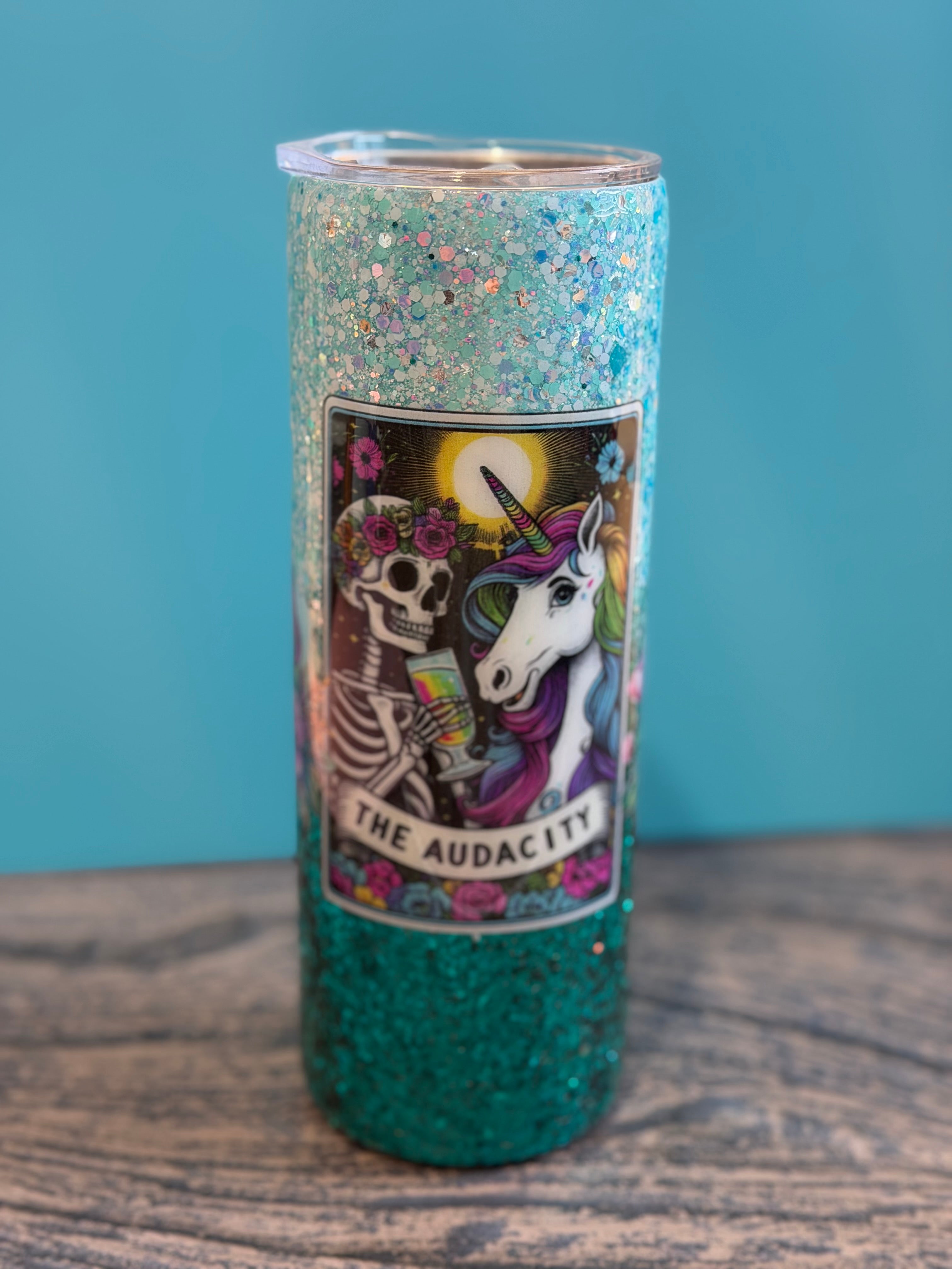 The Audacity Unicorn & Skeleton Tumbler - 20oz Glitter Insulated