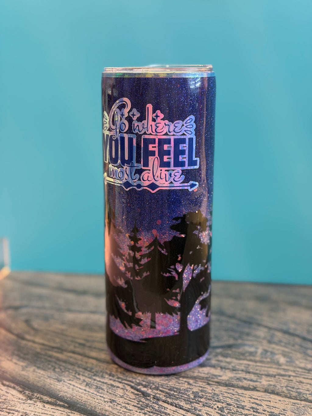 Starry Night Forest Tumbler - 20oz Insulated 'Go Where You Feel Most Alive'
