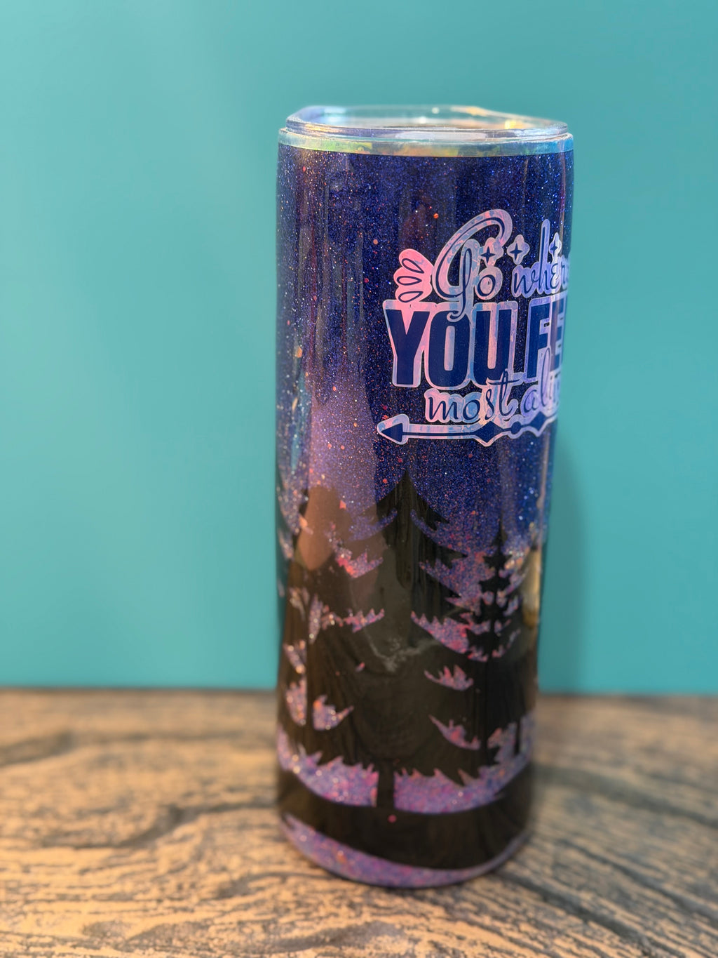 Starry Night Forest Tumbler - 20oz Insulated 'Go Where You Feel Most Alive'