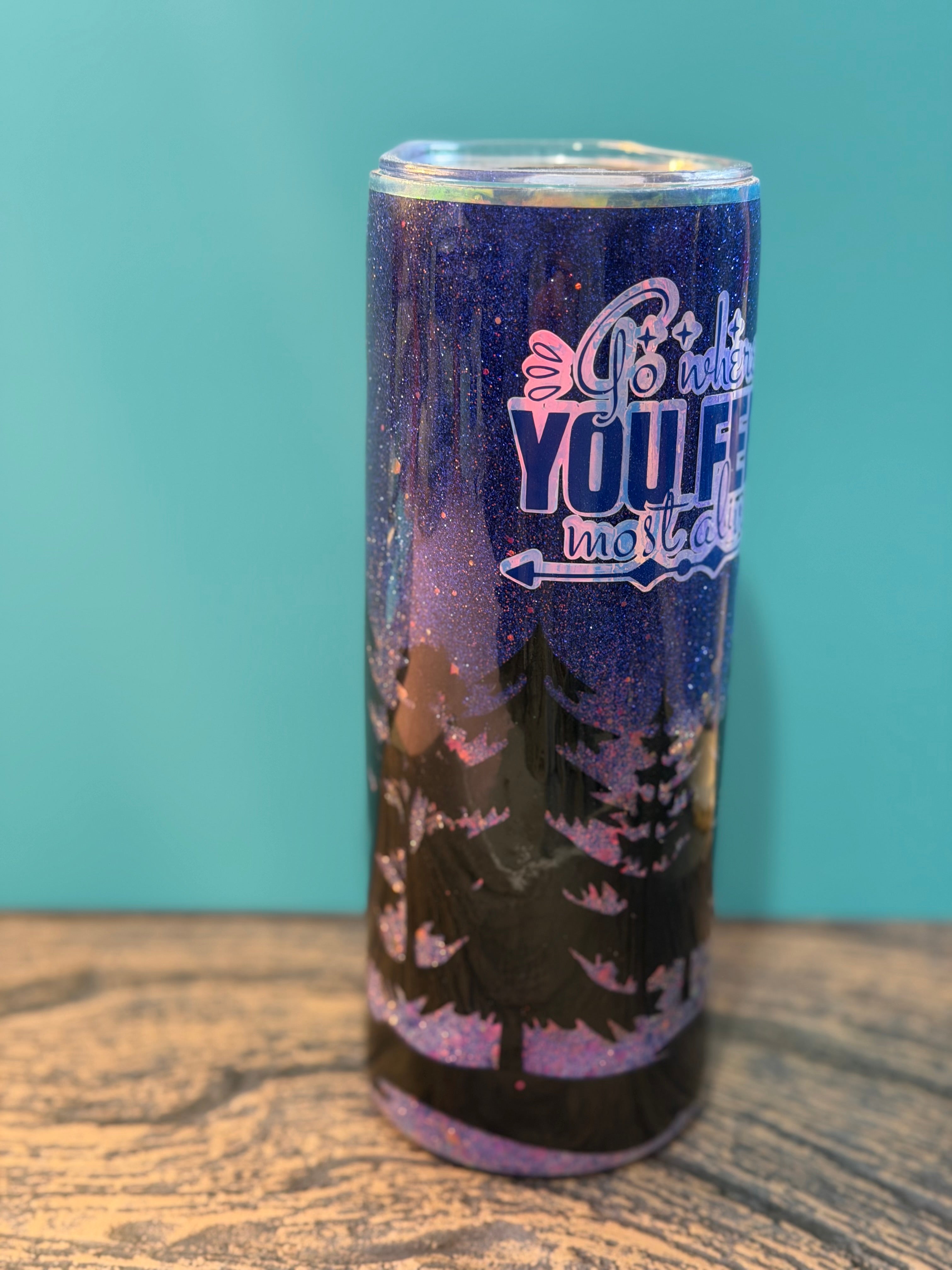 Starry Night Forest Tumbler - 20oz Insulated 'Go Where You Feel Most Alive'
