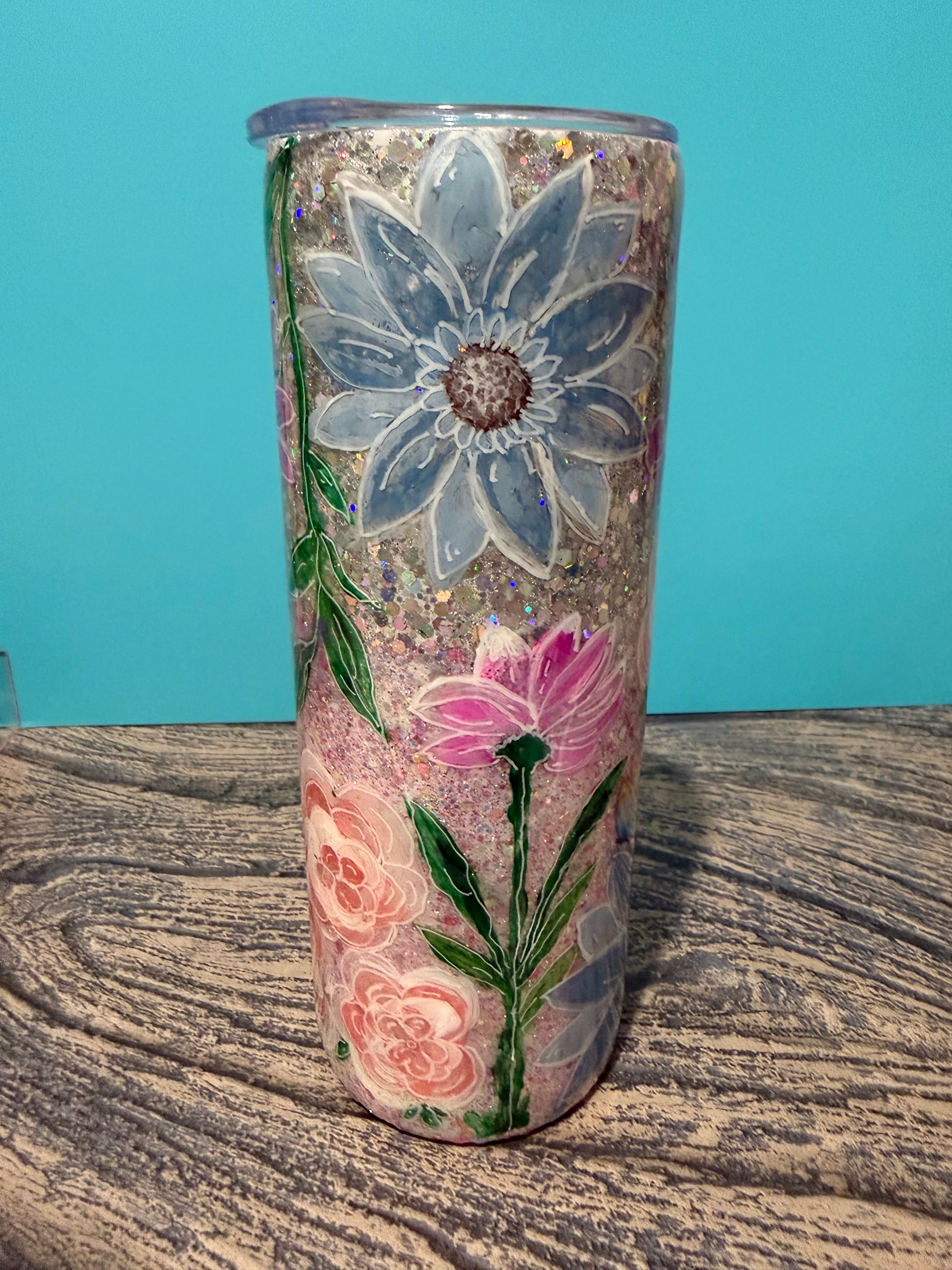 Enchanted Garden Tumbler - 20oz Floral Butterfly Glitter