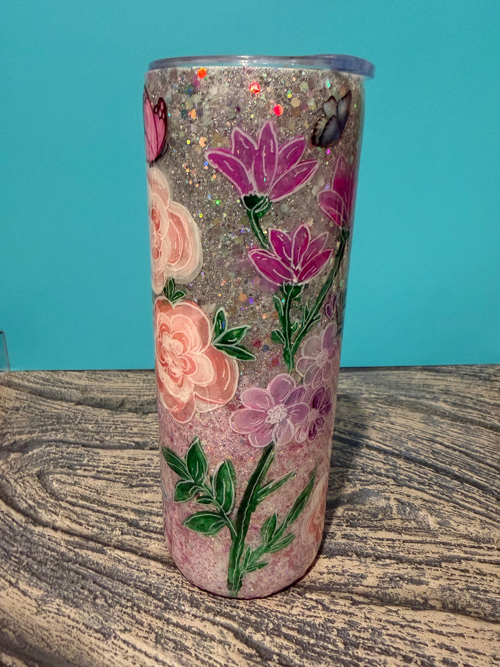 Enchanted Garden Tumbler - 20oz Floral Butterfly Glitter
