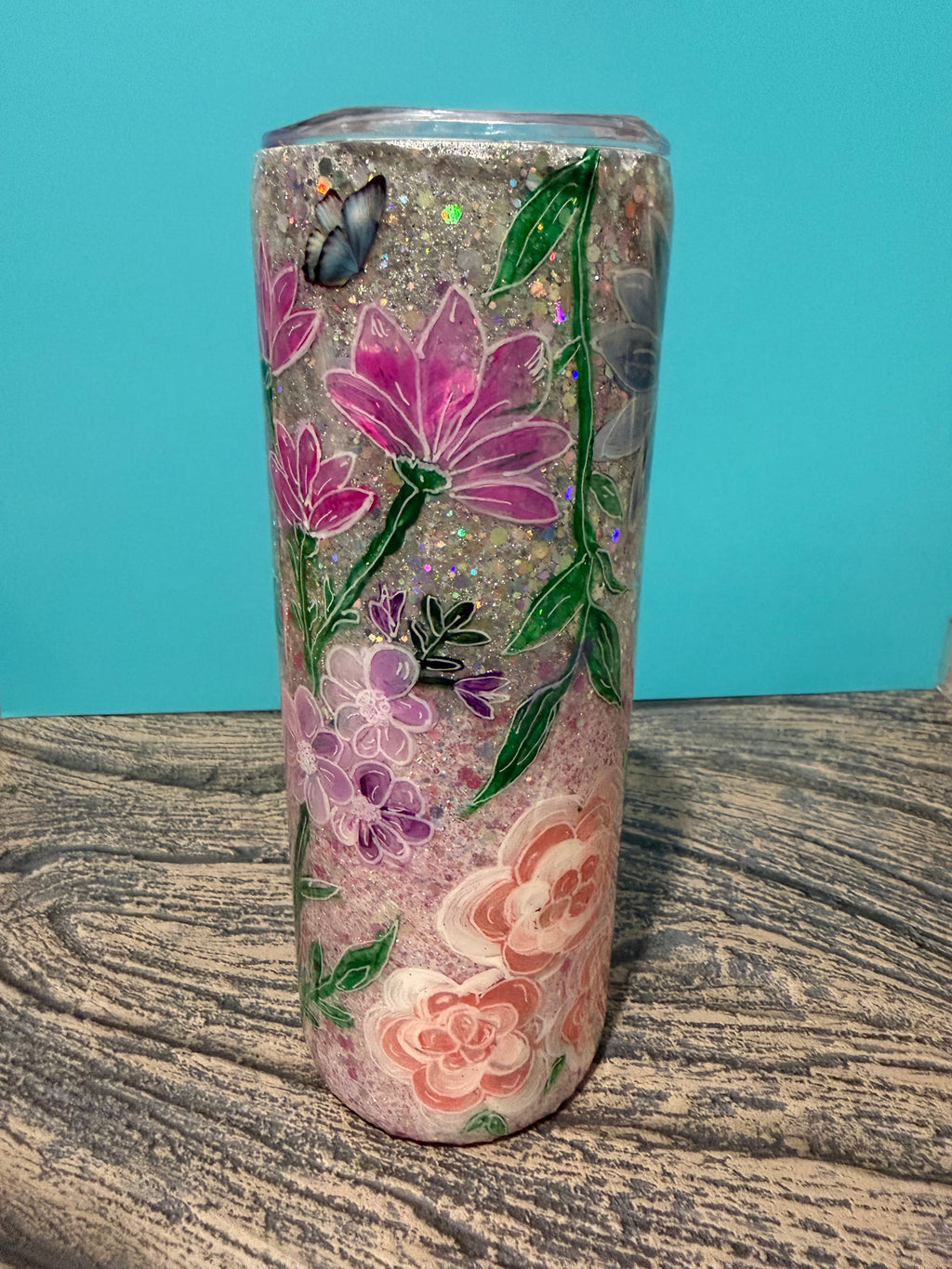 Enchanted Garden Tumbler - 20oz Floral Butterfly Glitter