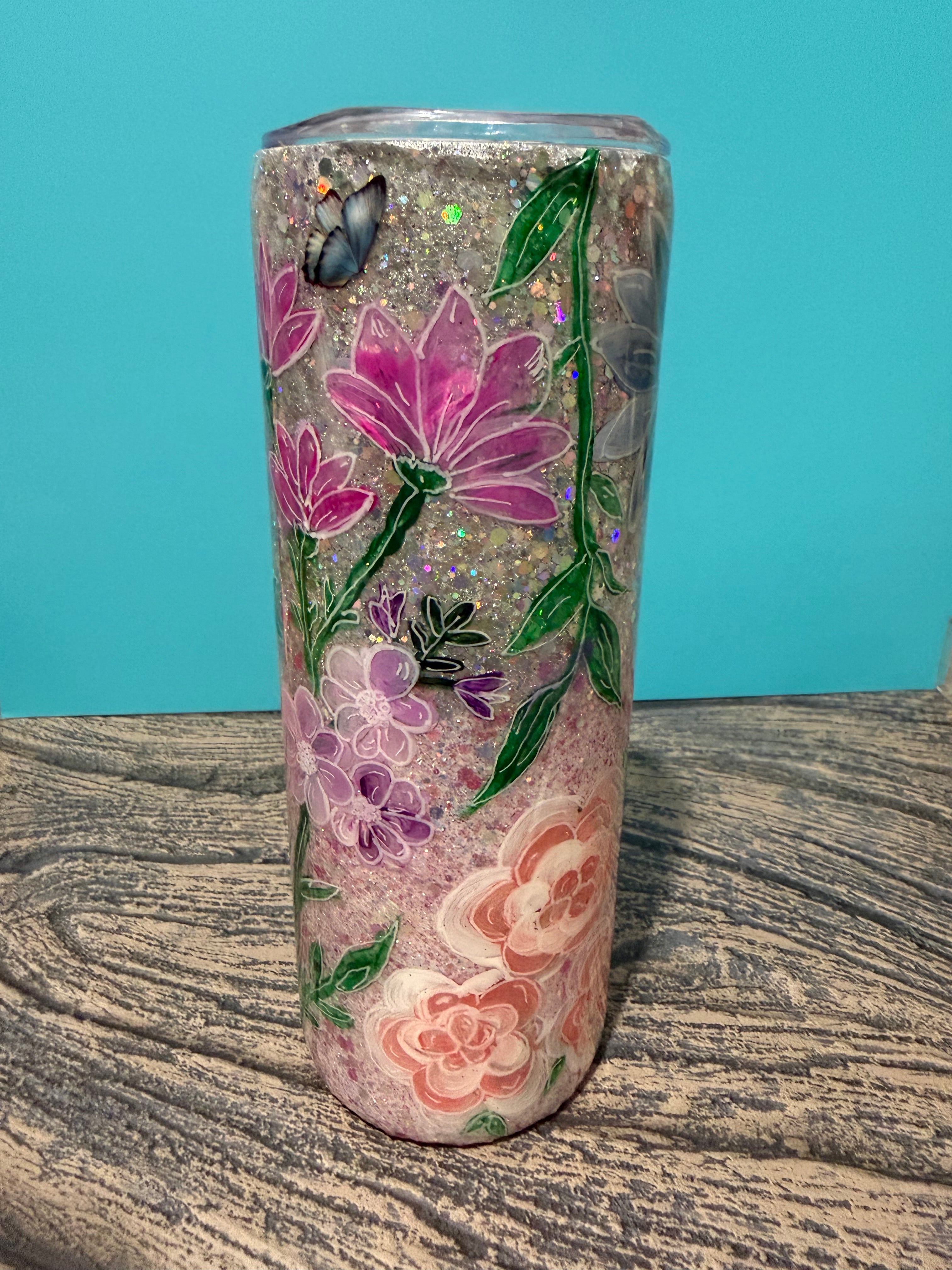 Enchanted Garden Tumbler - 20oz Floral Butterfly Glitter