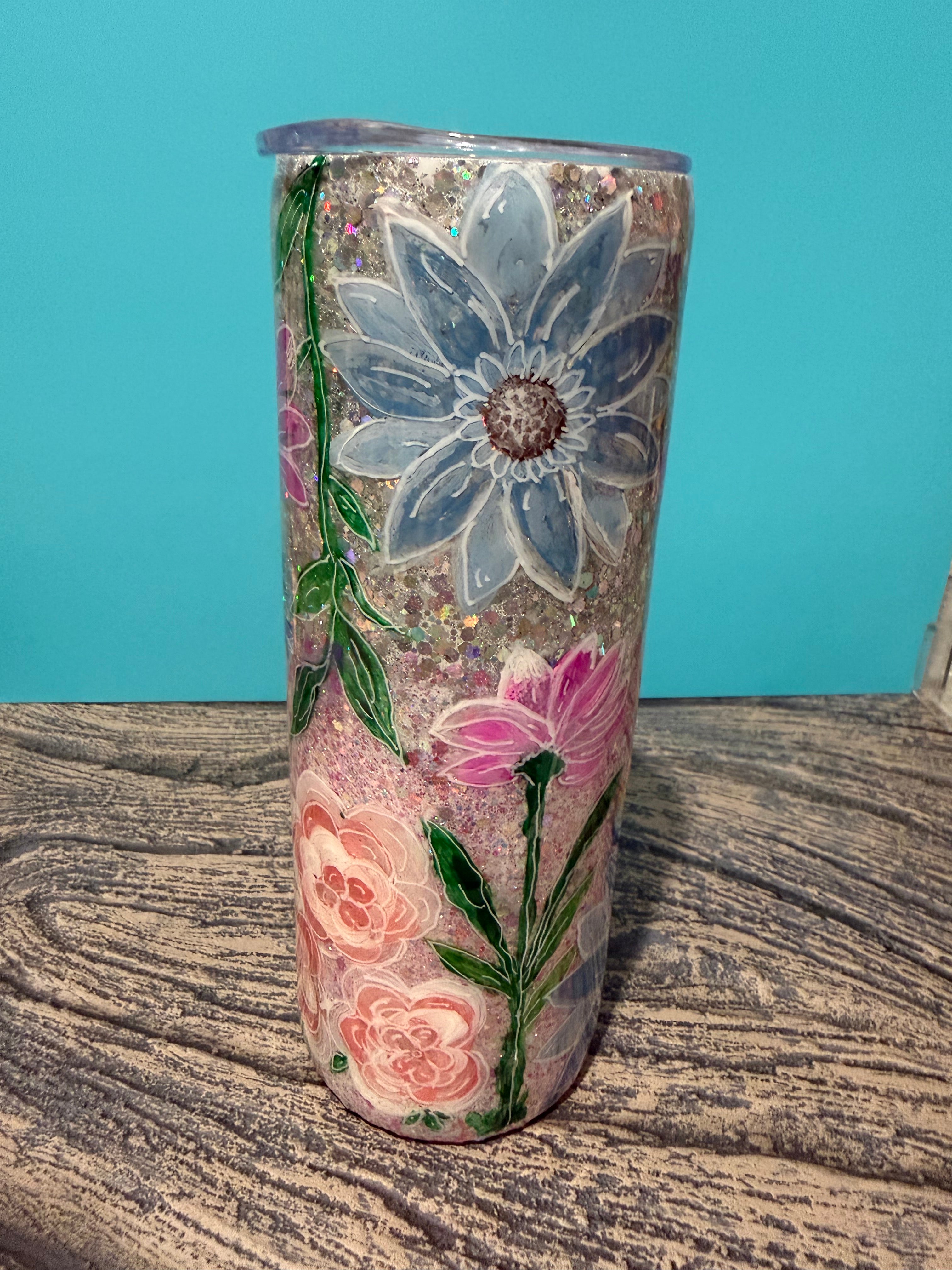 Enchanted Garden Tumbler - 20oz Floral Butterfly Glitter