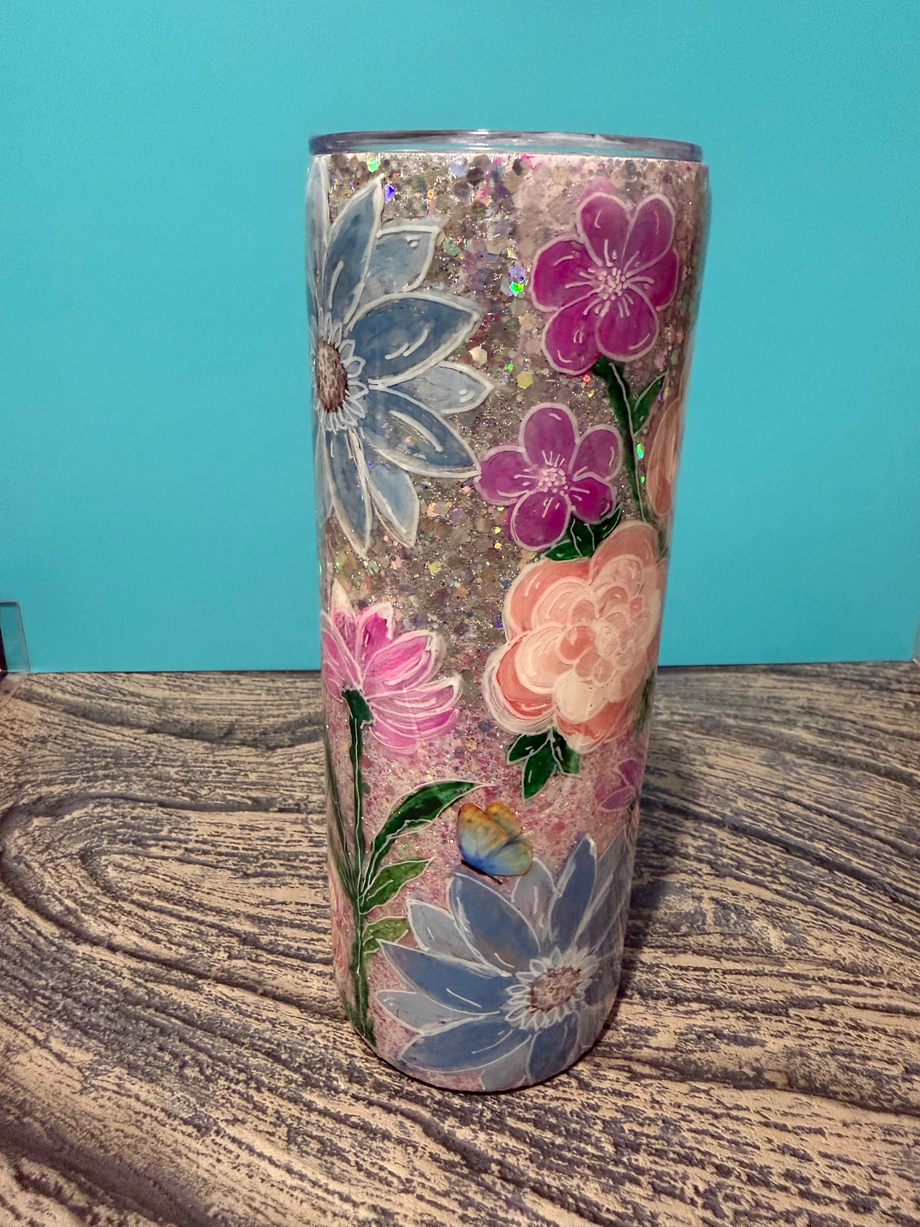 Enchanted Garden Tumbler - 20oz Floral Butterfly Glitter