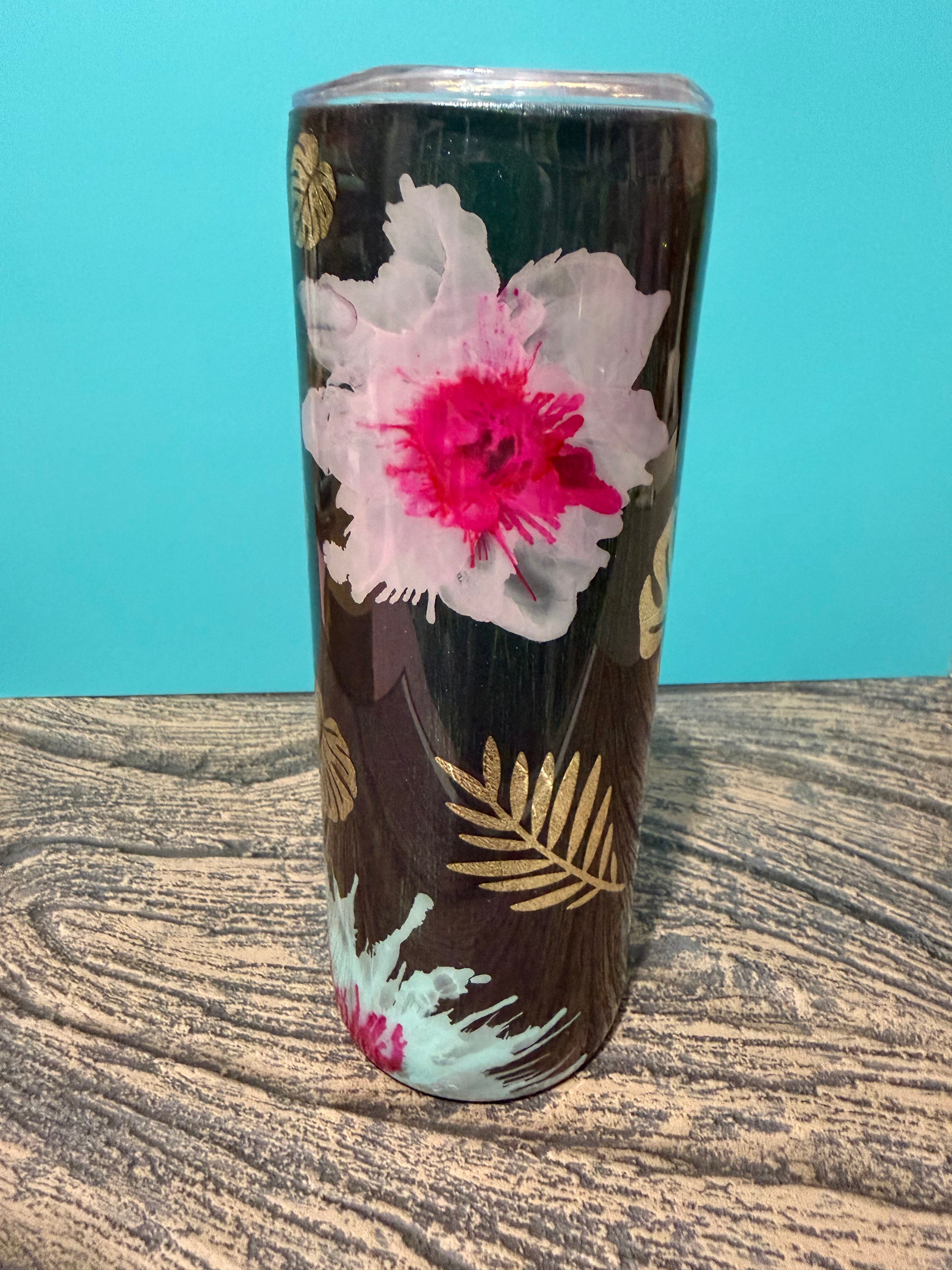 Tropical Paradise Tumbler - 20oz Monstera Leaf Black