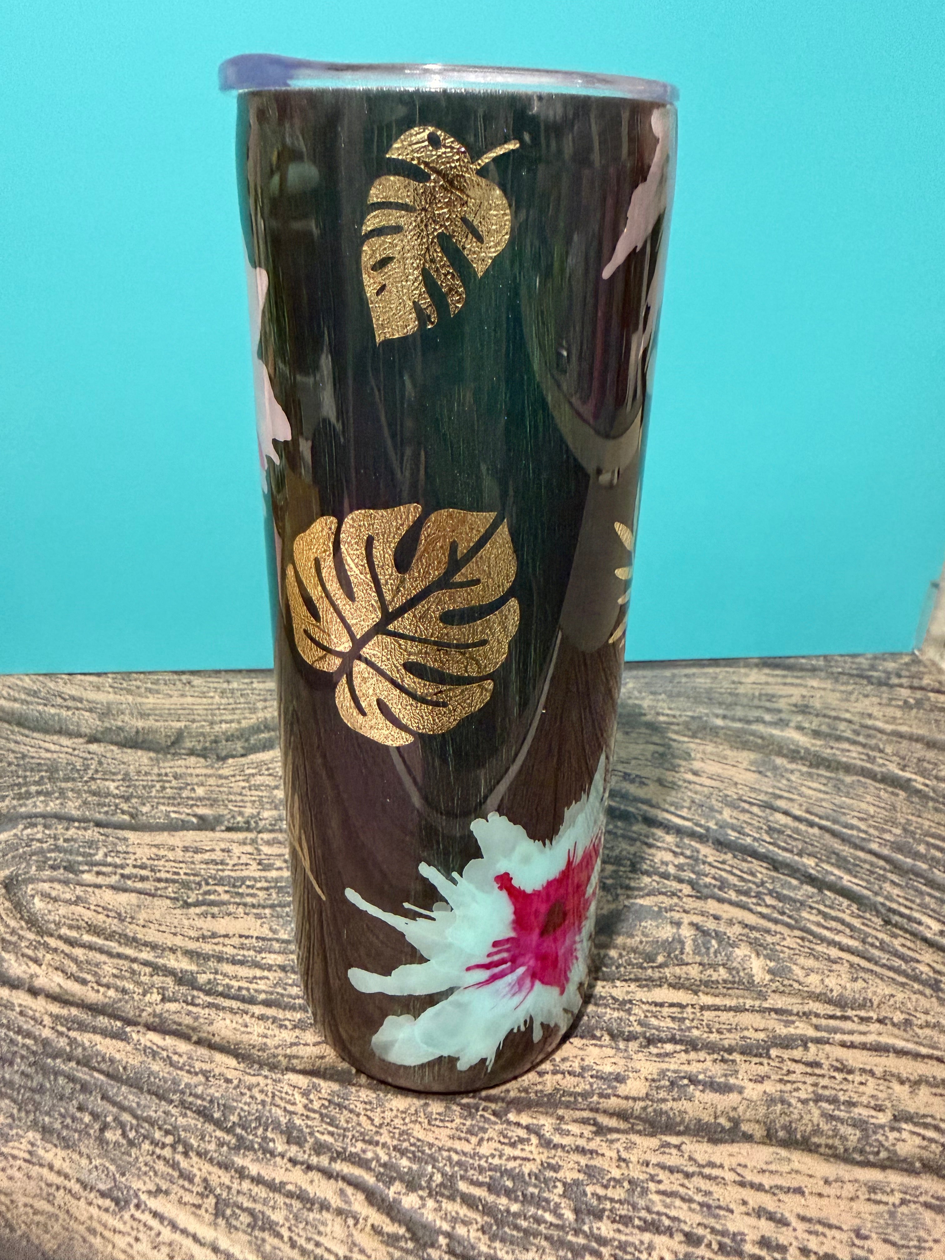 Tropical Paradise Tumbler - 20oz Monstera Leaf Black