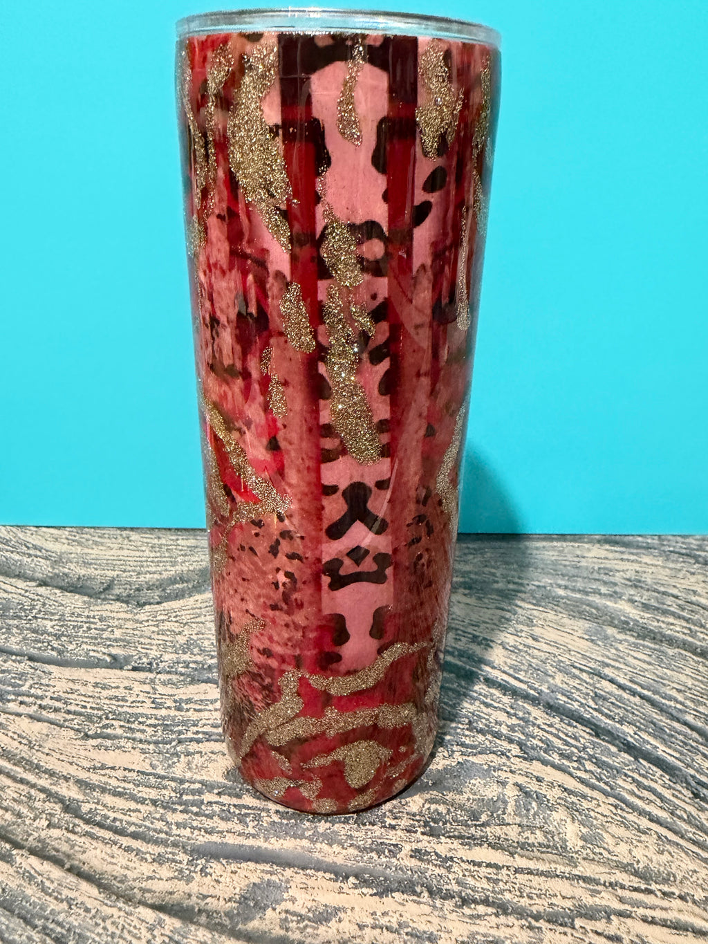 Rose Tumbler - 20oz Red Gold Glitter