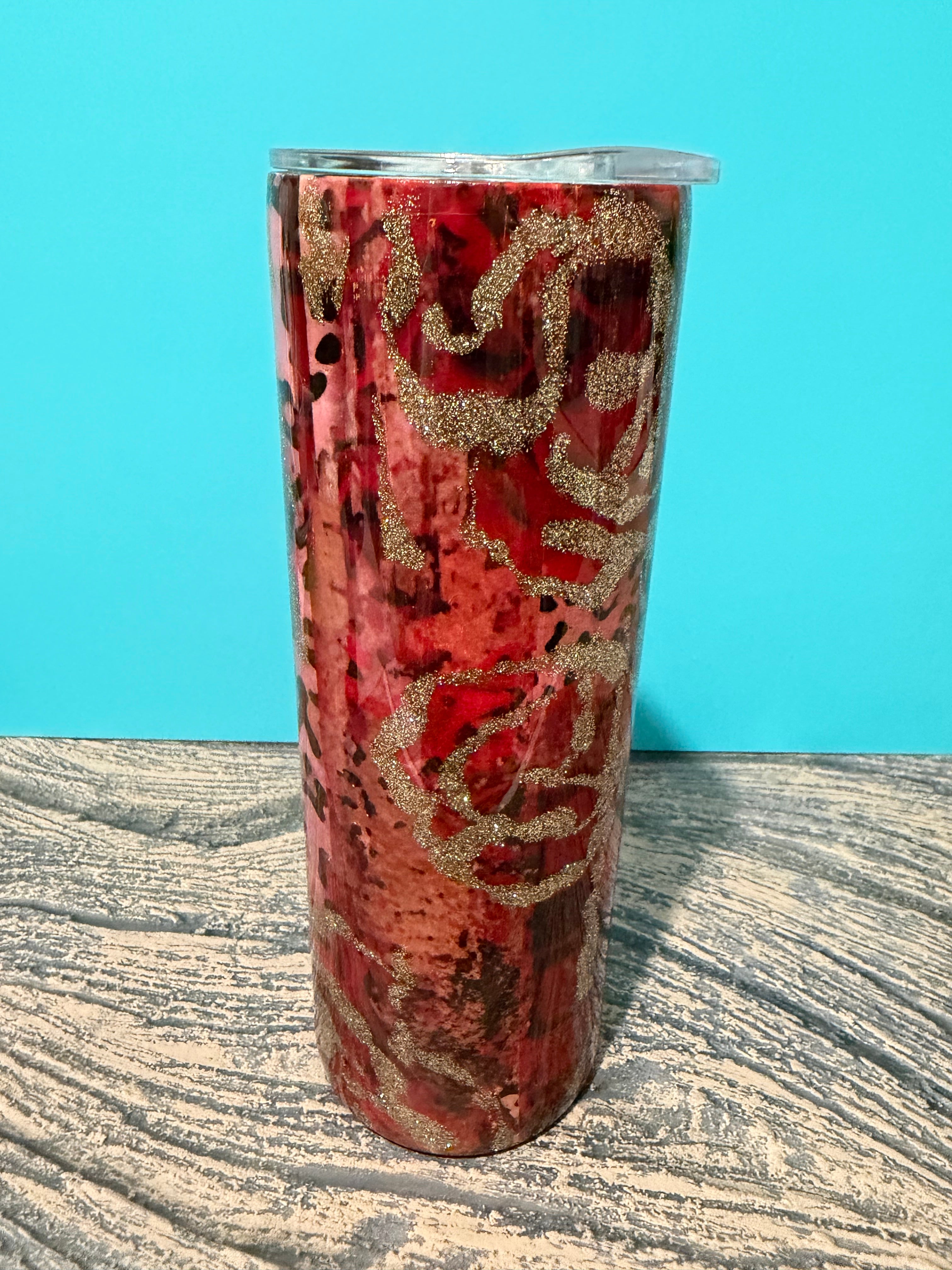 Rose Tumbler - 20oz Red Gold Glitter