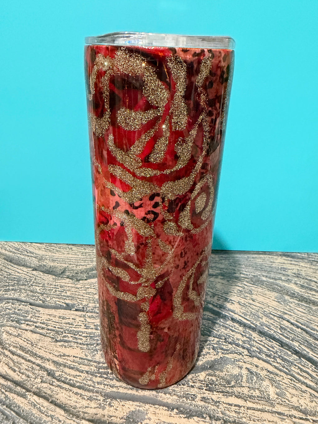 Rose Tumbler - 20oz Red Gold Glitter
