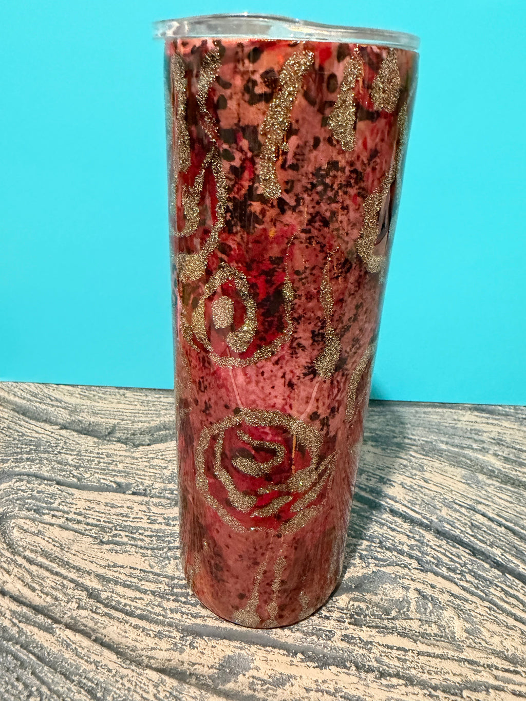 Rose Tumbler - 20oz Red Gold Glitter