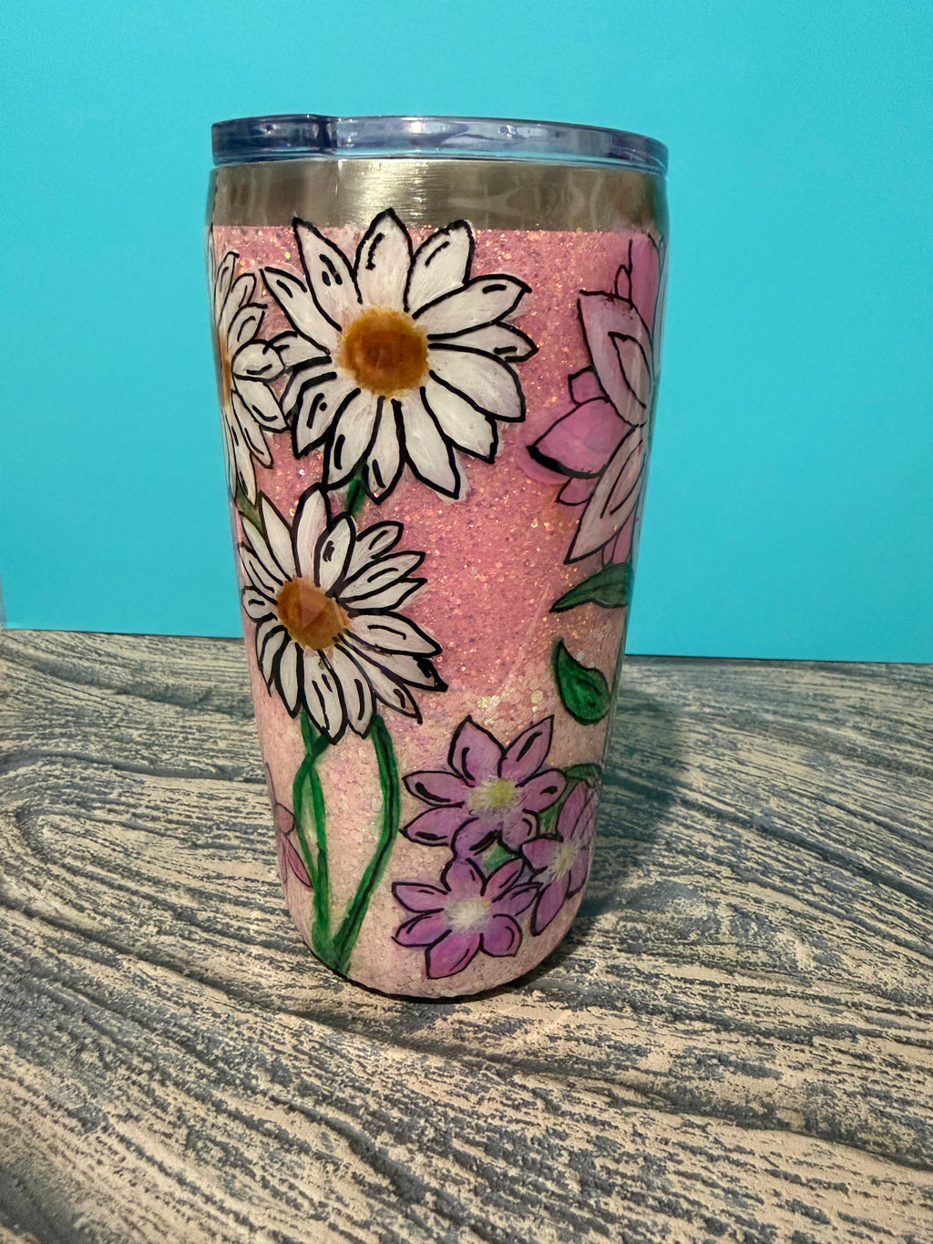 Garden Blooms Tumbler - 20oz Pink Floral Glitter
