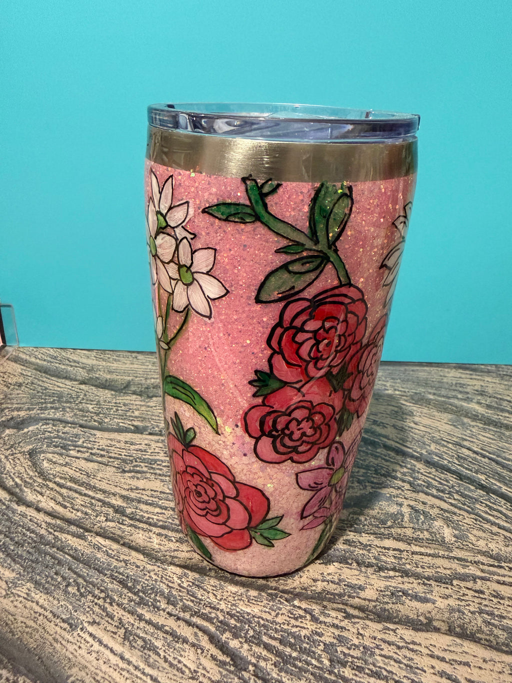 Garden Blooms Tumbler - 20oz Pink Floral Glitter